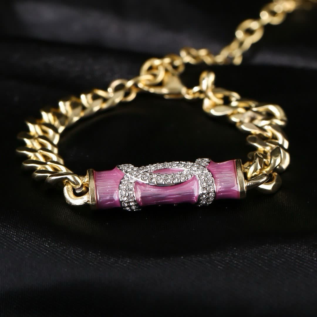 Chanel Gold Tone Bracelet with Green Enamel and Diamonds