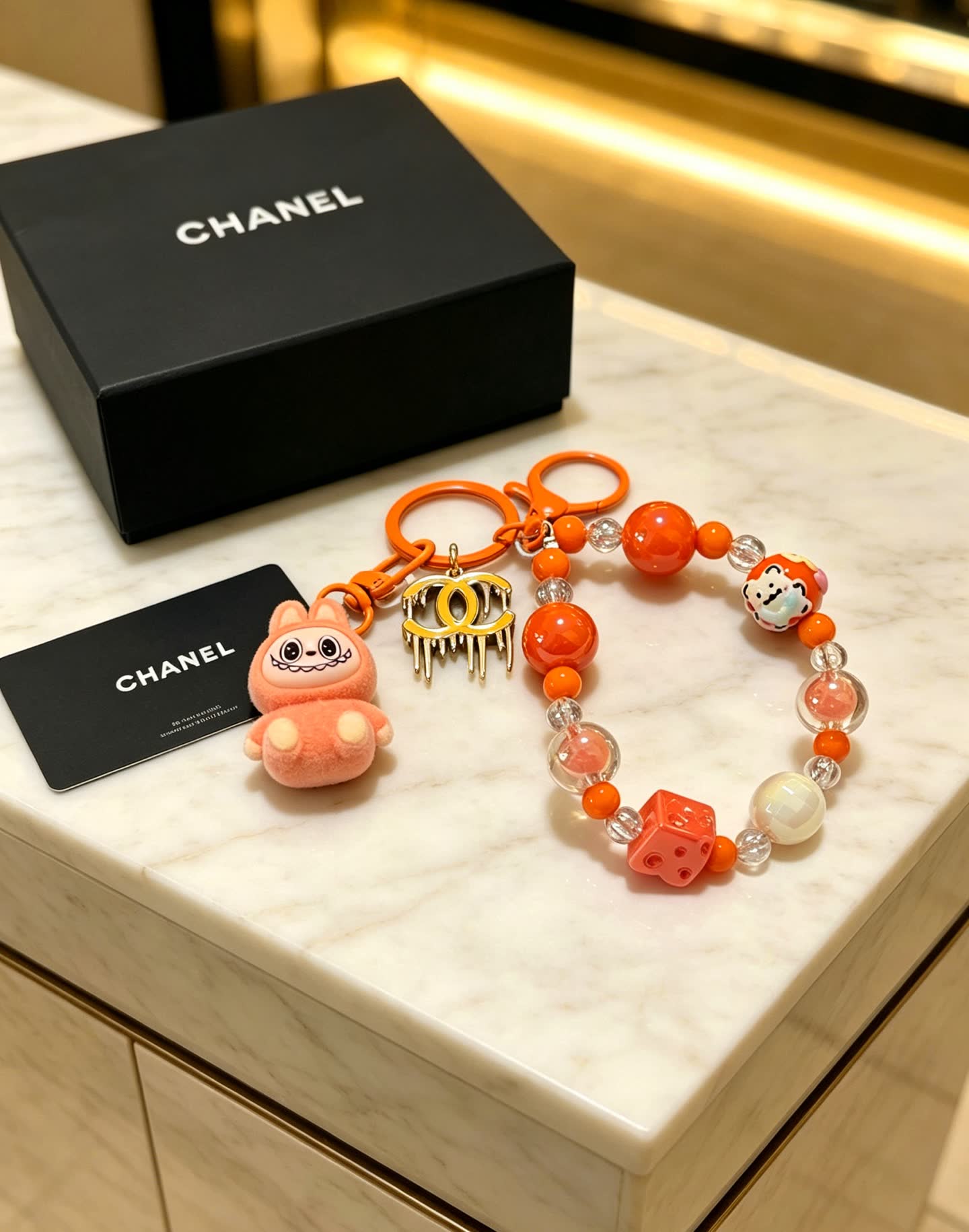 Chanel Beaded Charm Bracelet with Keychain