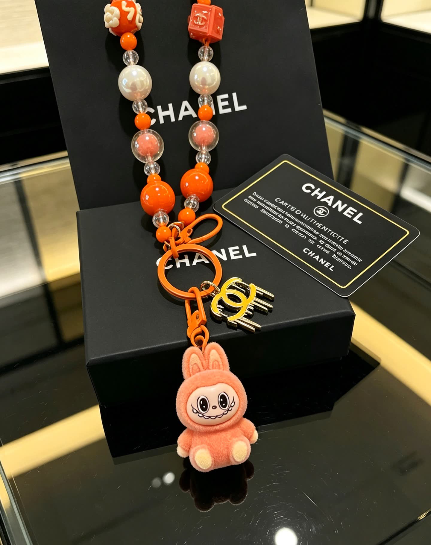 Chanel Beaded Charm Bracelet with Keychain