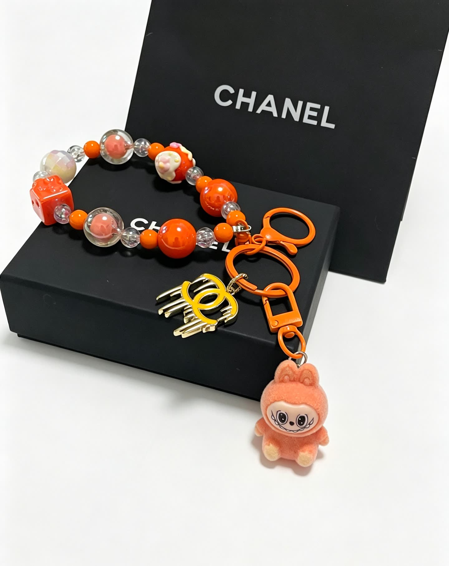 Chanel Beaded Charm Bracelet with Keychain