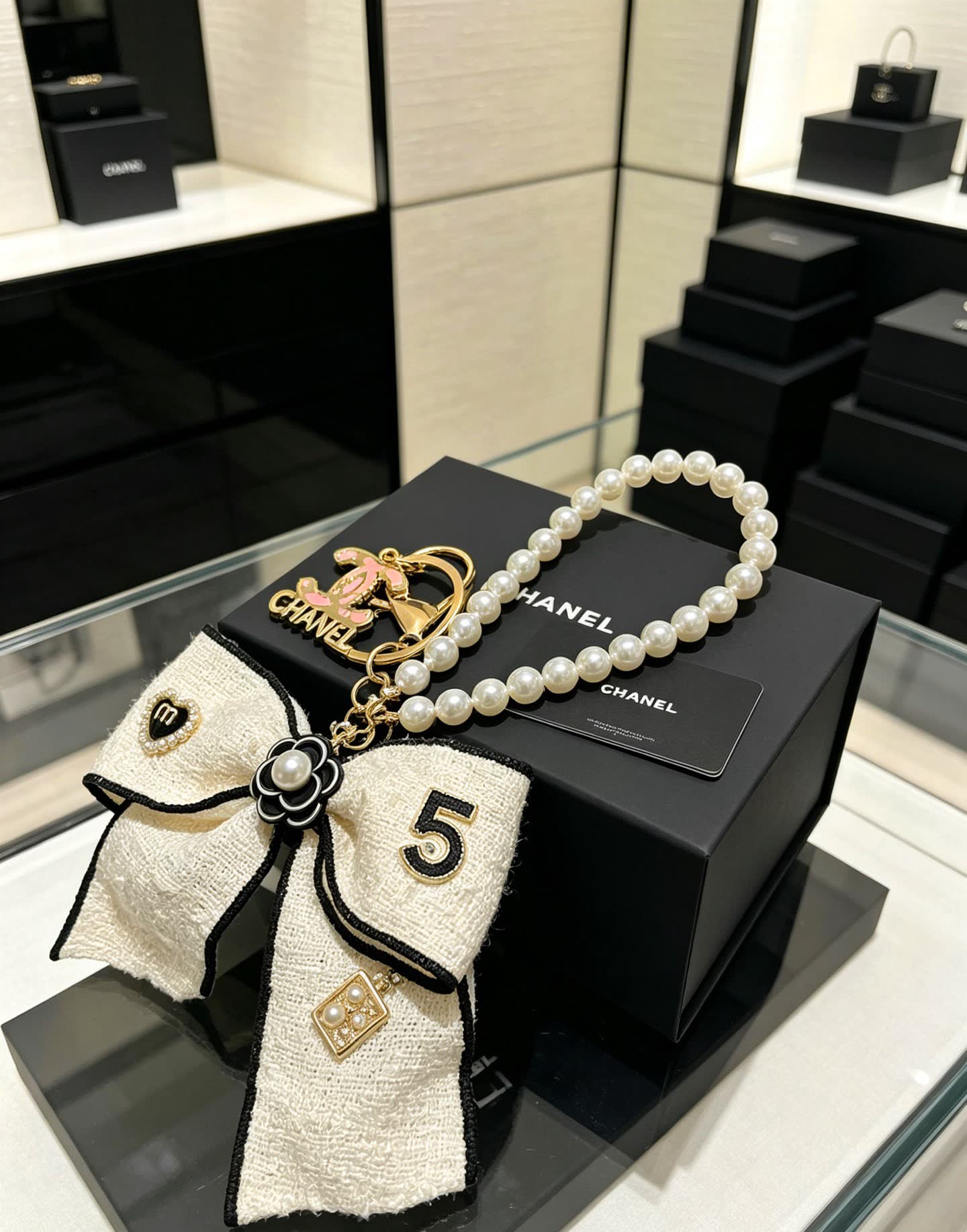 Chanel Pearl Bracelet with Ribbon Charm Chanel Pearl Bracelet with Ribbon Charm