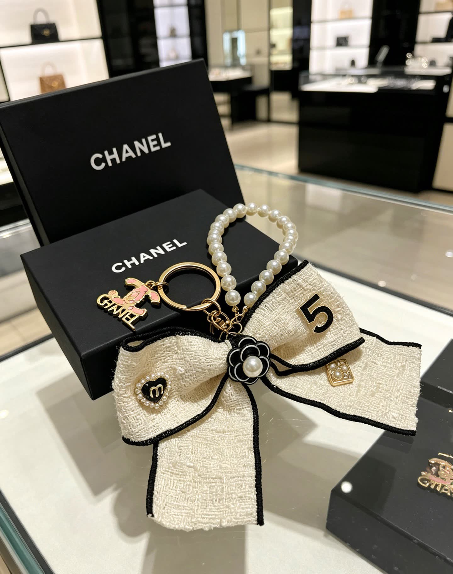 Chanel Pearl Bracelet with Ribbon Charm
