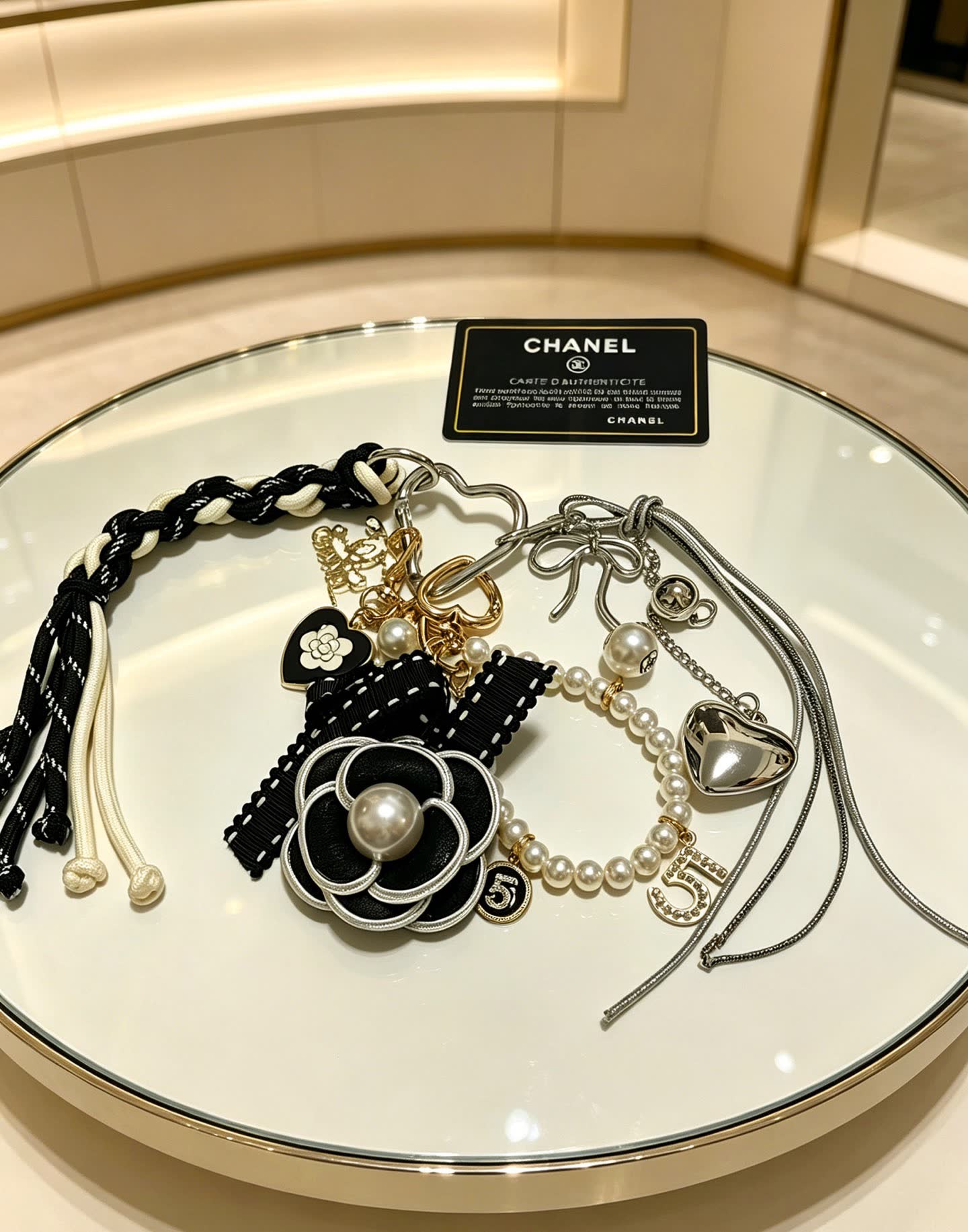 Chanel Black and White Braided Charm Bracelet Chanel Black and White Braided Charm Bracelet