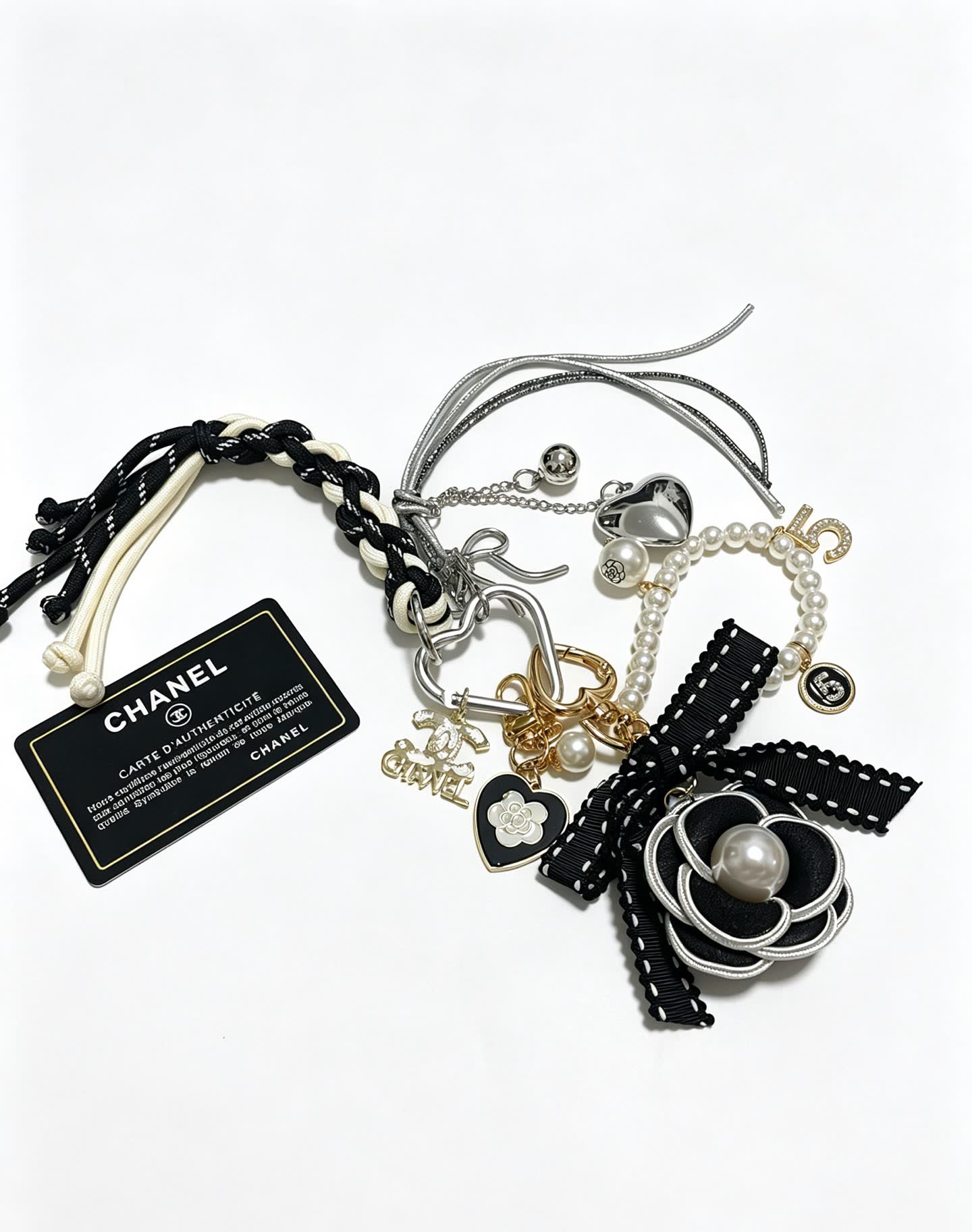 Chanel Black and White Braided Charm Bracelet