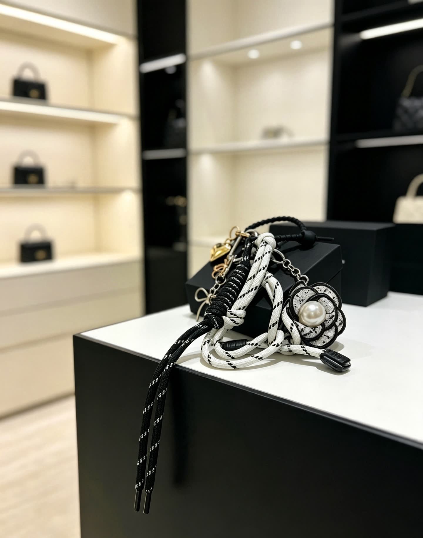 Chanel Black and White Rope Charm Bracelet