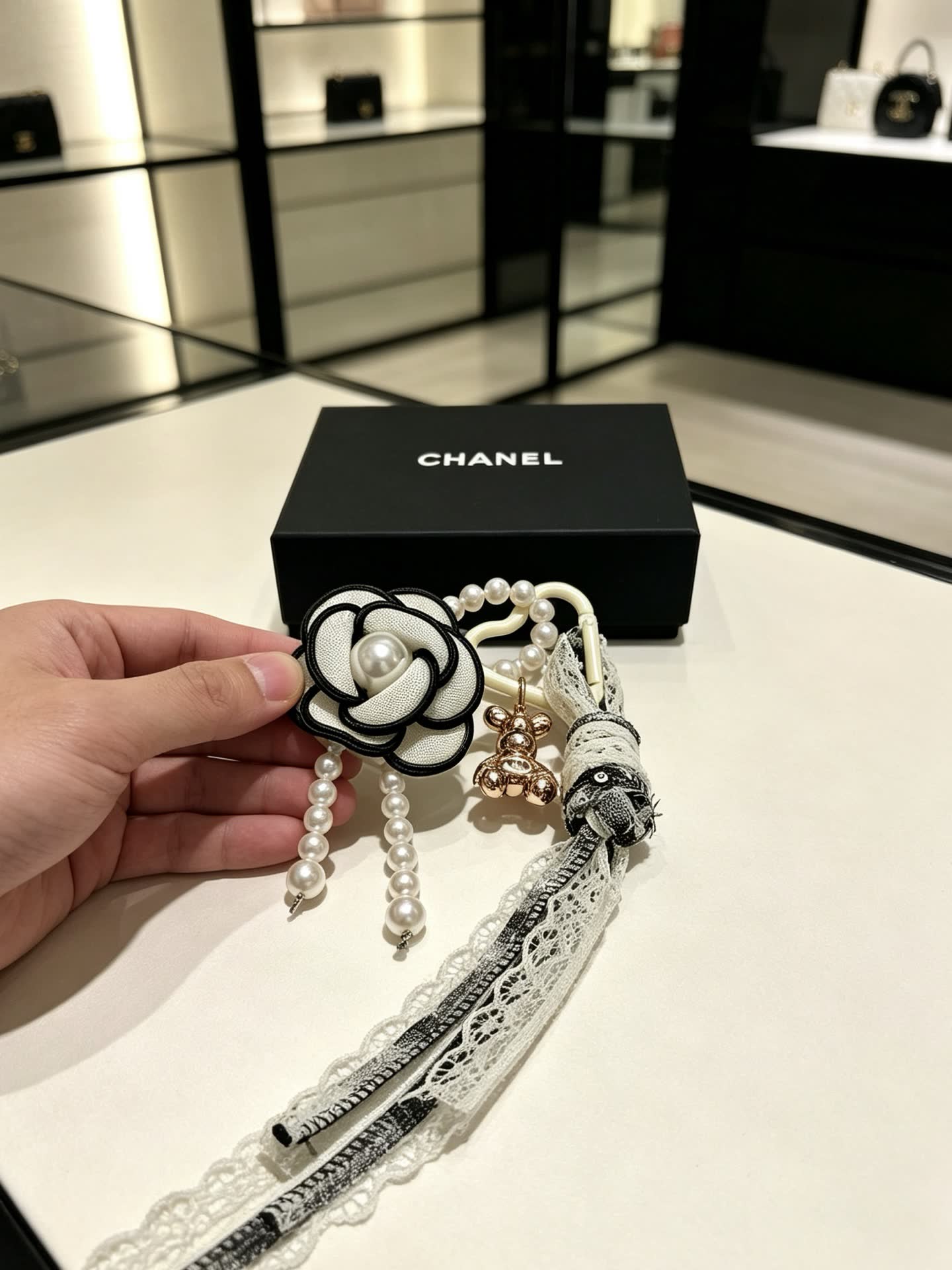Chanel Pearl and Lace Charm Bracelet