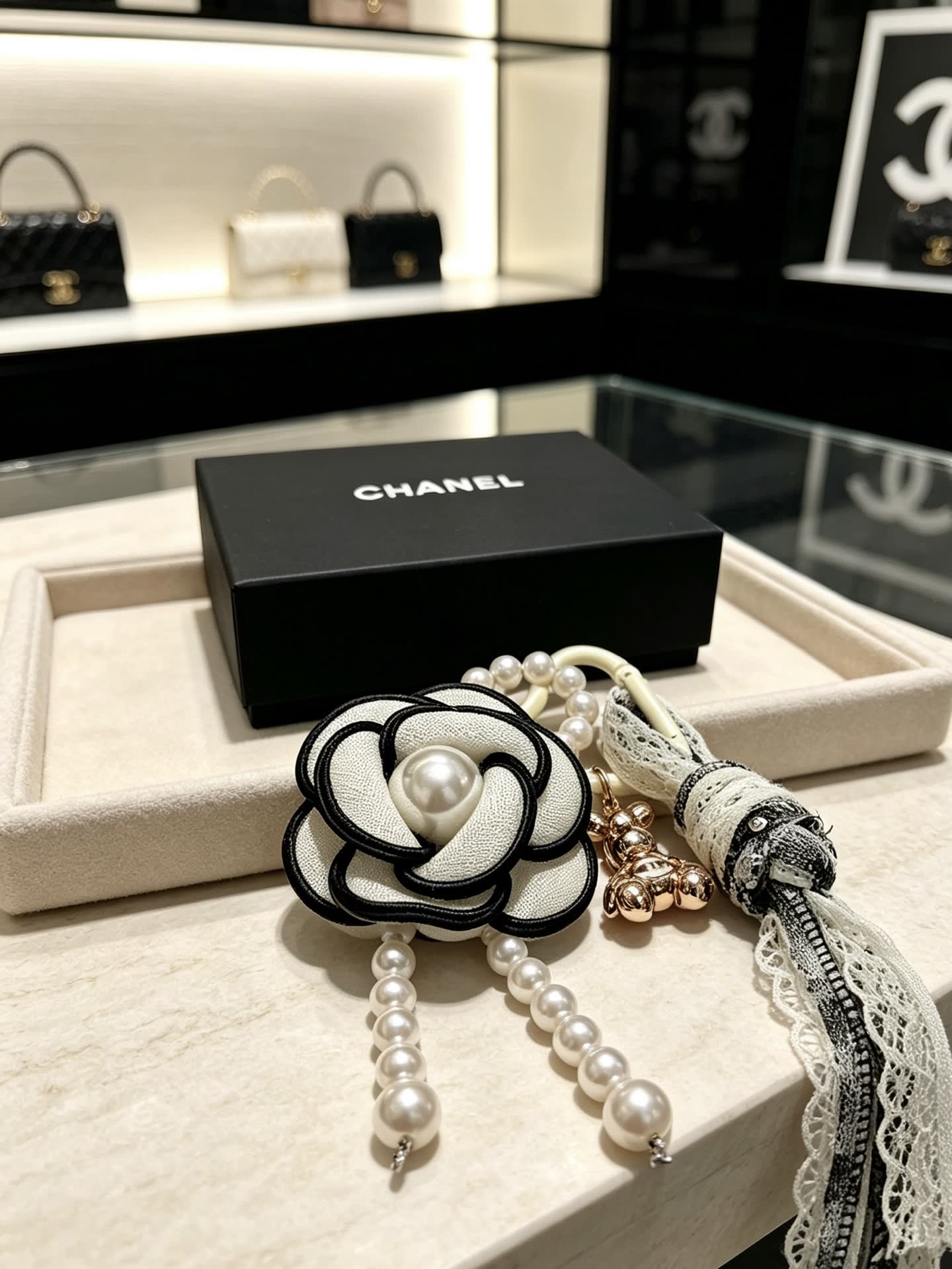 Chanel Pearl and Lace Charm Bracelet
