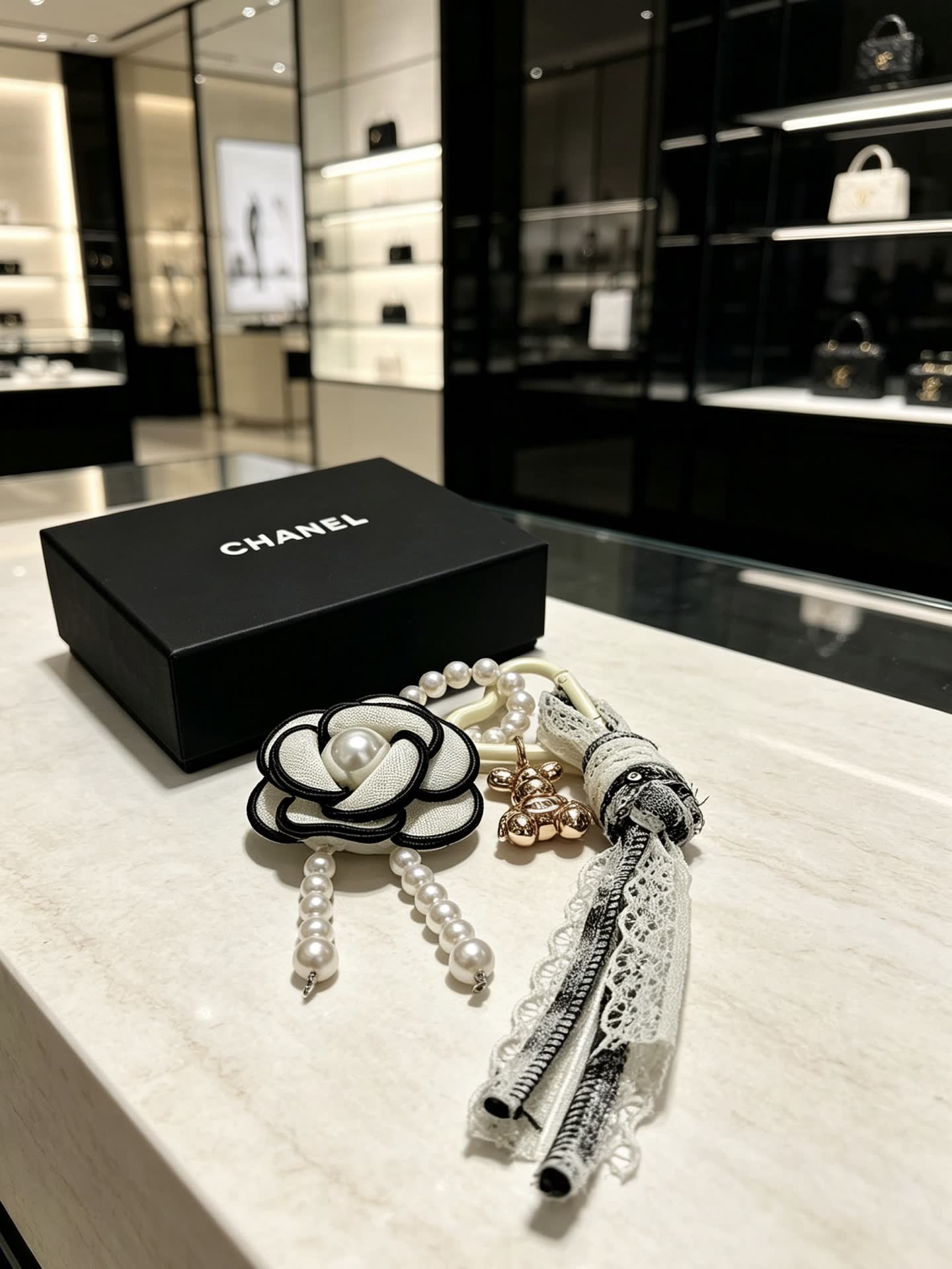 Chanel Pearl and Lace Charm Bracelet
