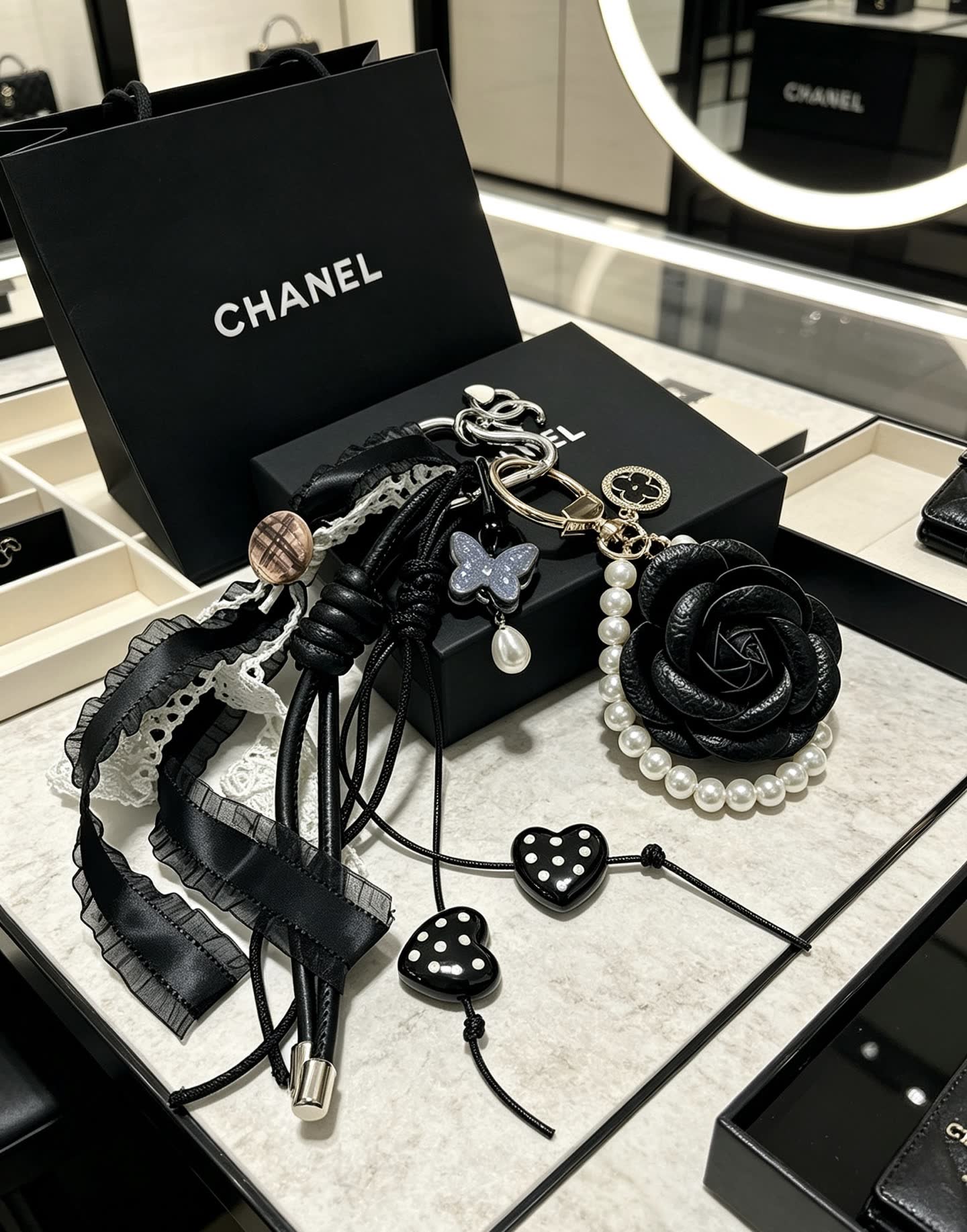 Chanel Black Rose Charm Bracelet