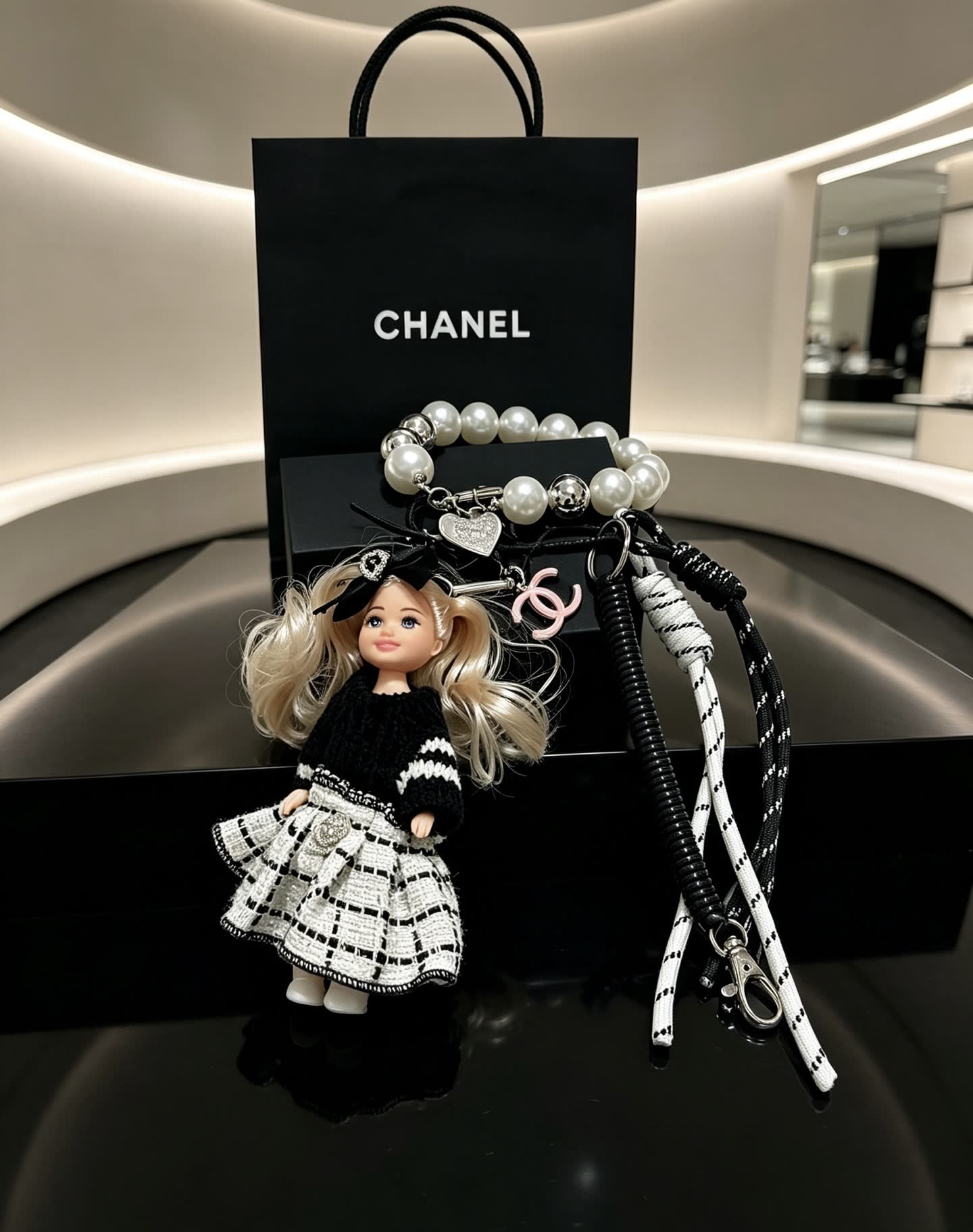 Chanel Doll Charm with Pearl Bracelet