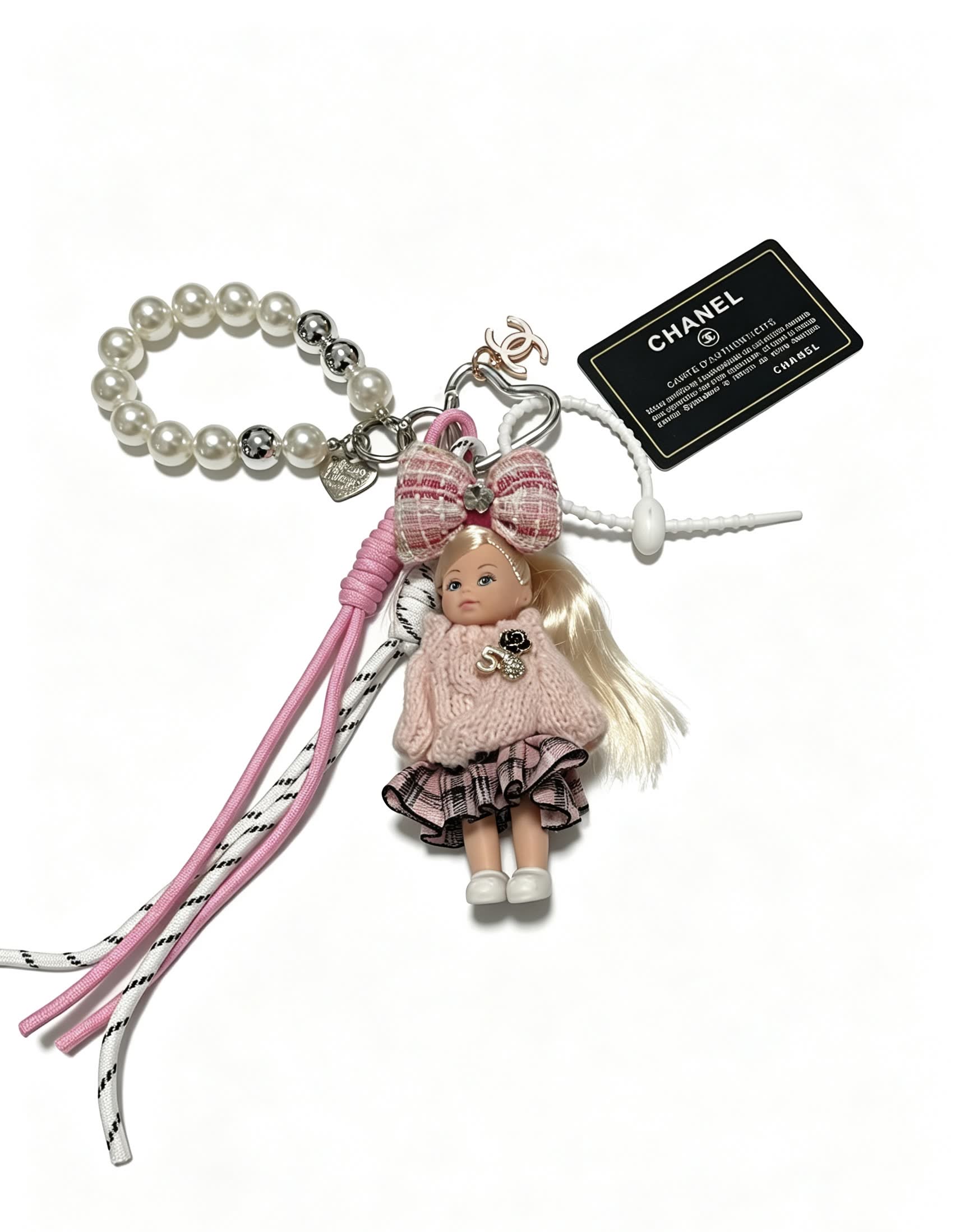 Chanel Pearl Charm Bracelet with Doll Keychain