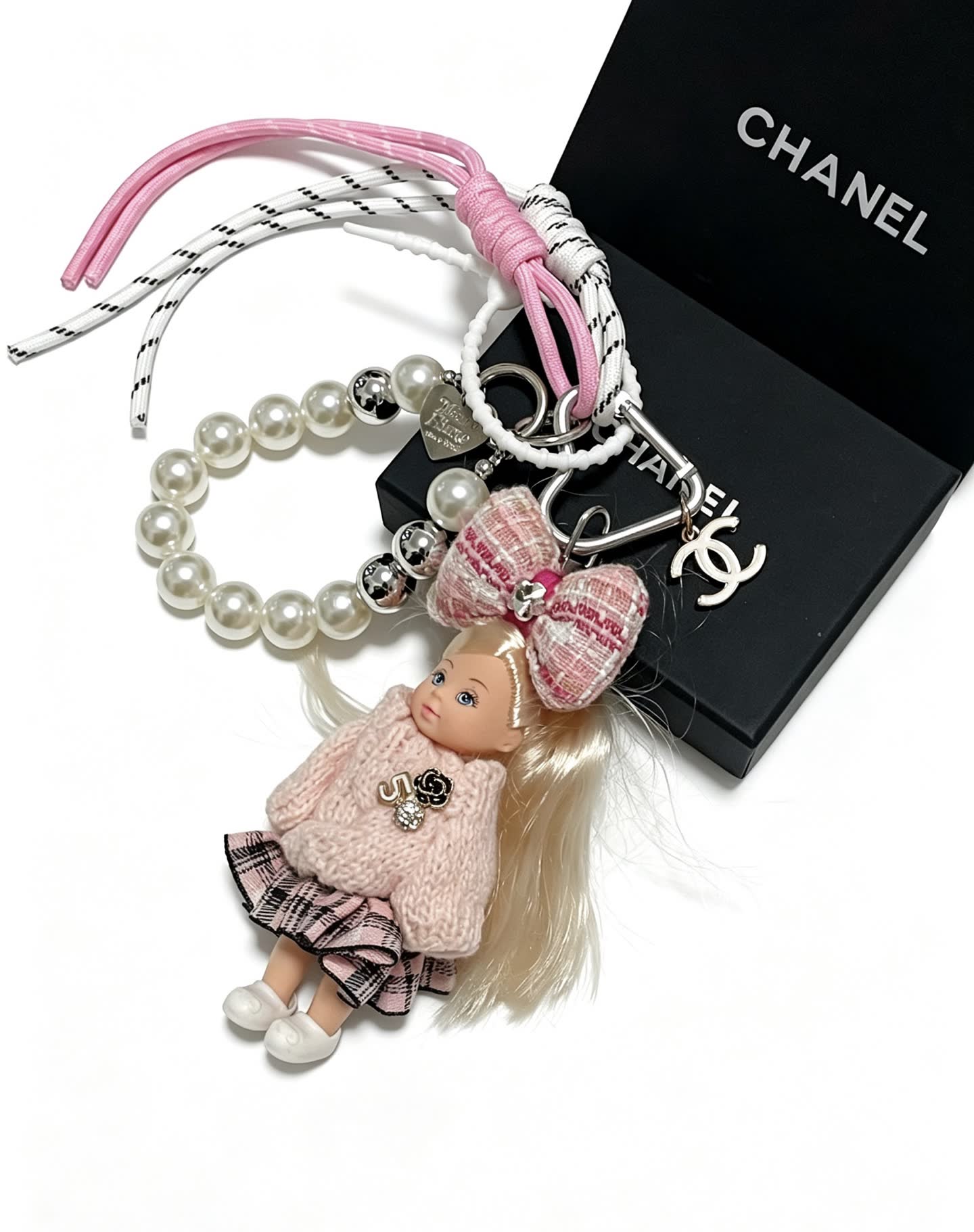Chanel Pearl Charm Bracelet with Doll Keychain