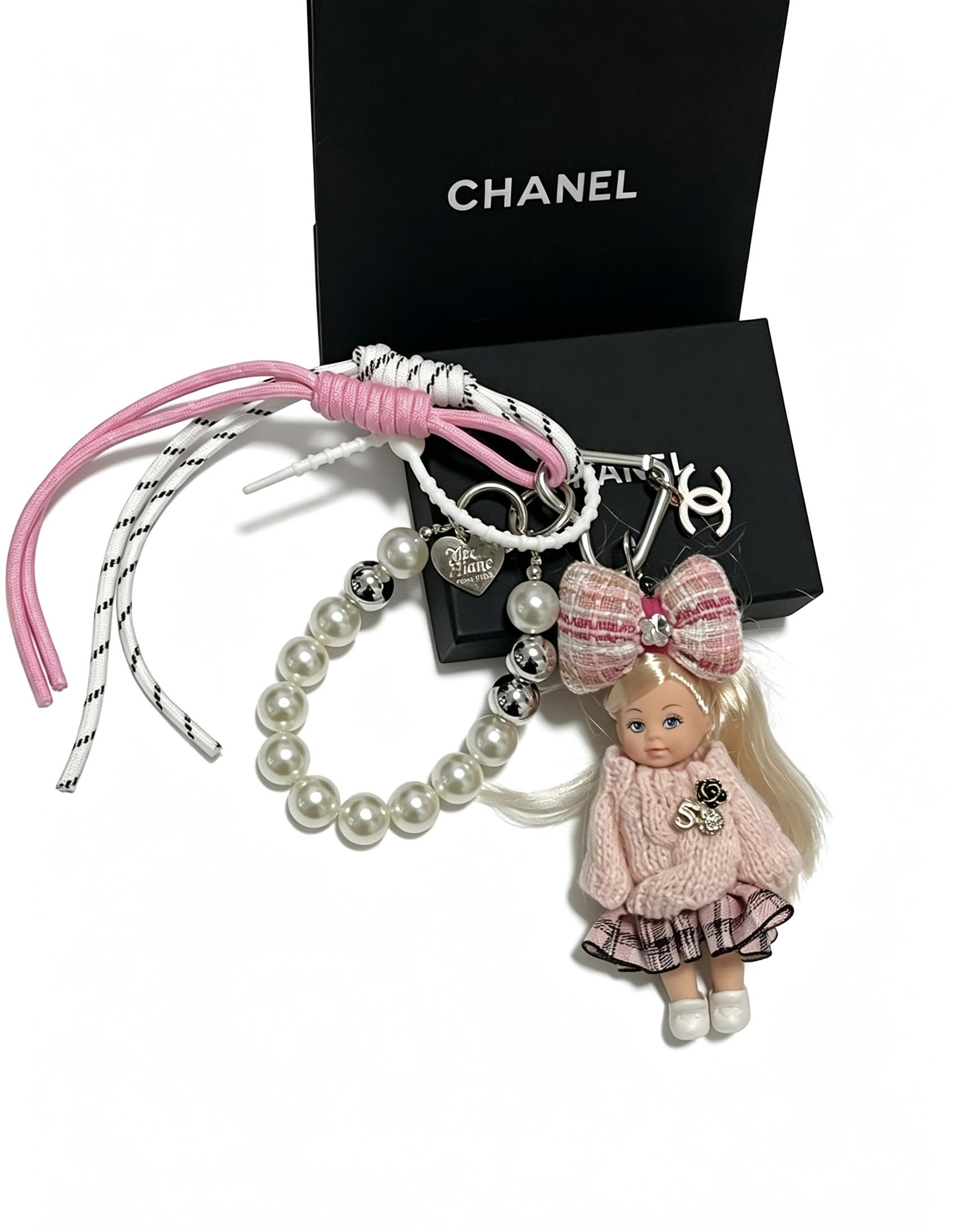 Chanel Pearl Charm Bracelet with Doll Keychain