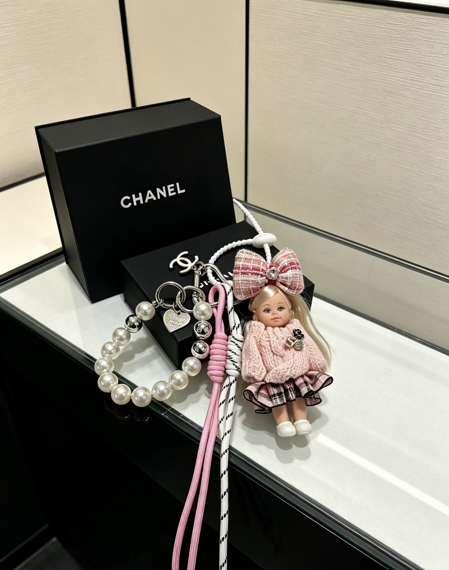 Chanel Pearl Charm Bracelet with Doll Keychain