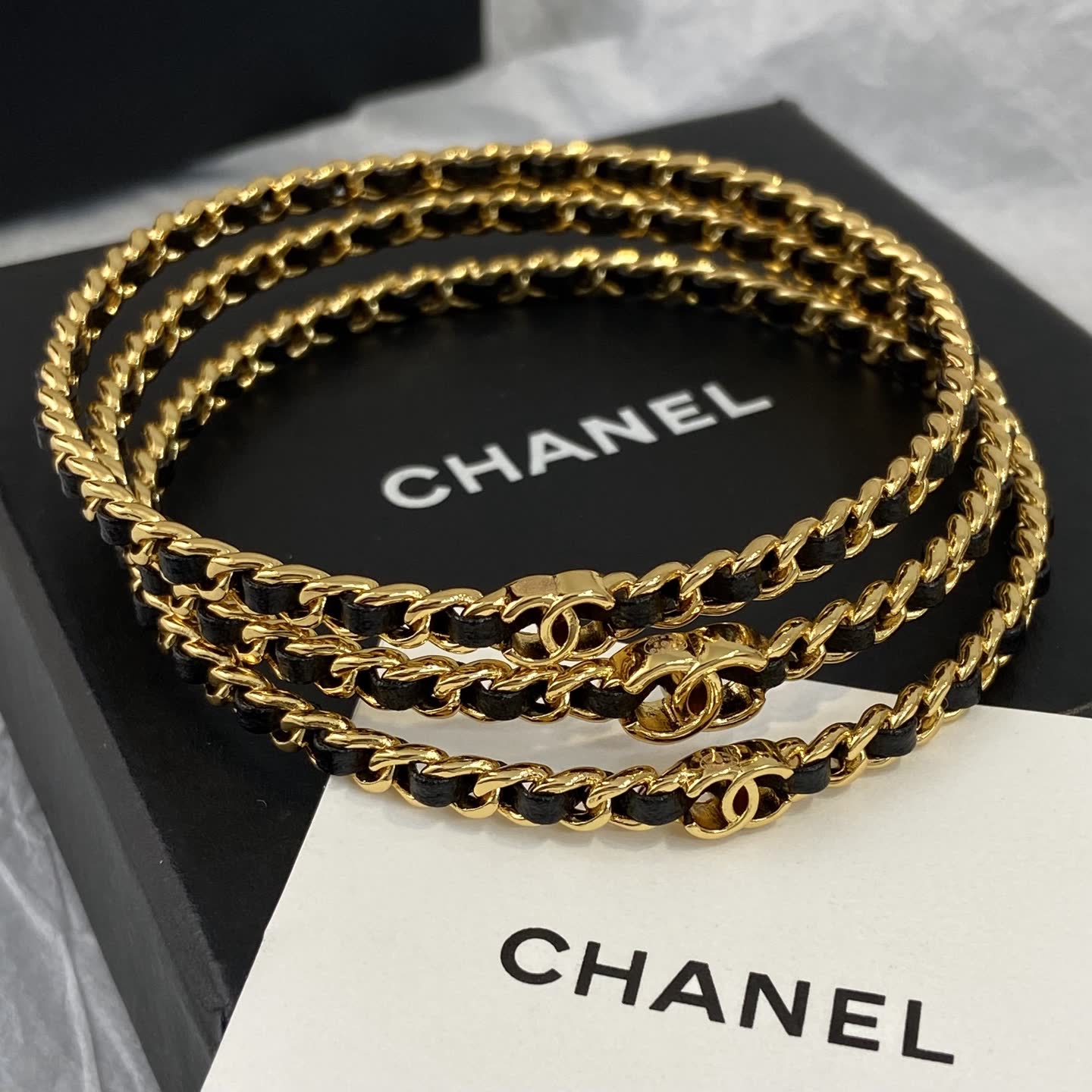 Chanel Gold Tone Chain Link Bracelet Set