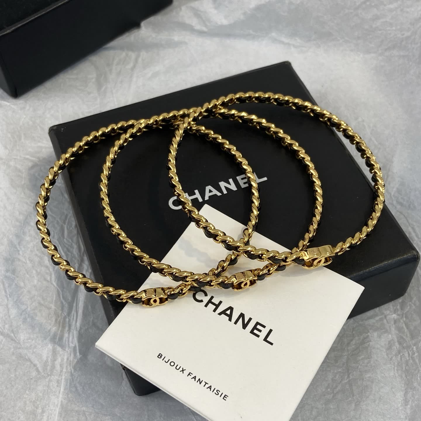 Chanel Gold Tone Chain Link Bracelet Set