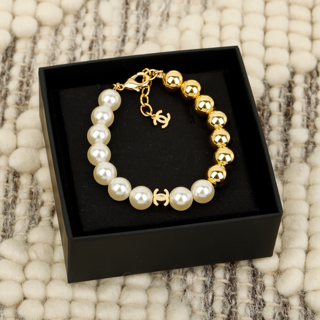 Chanel Pearl and Gold Bead Bracelet
