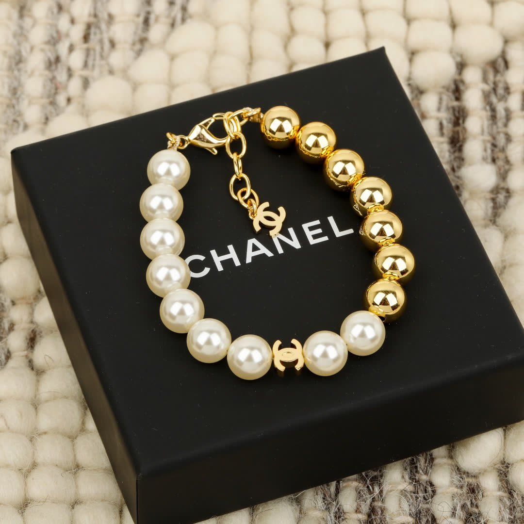 Chanel Pearl and Gold Bead Bracelet