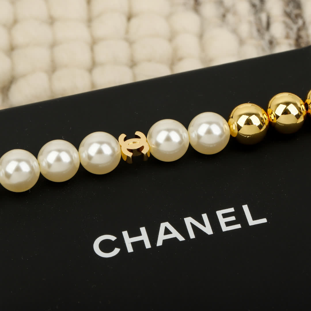 Chanel Pearl and Gold Bead Bracelet