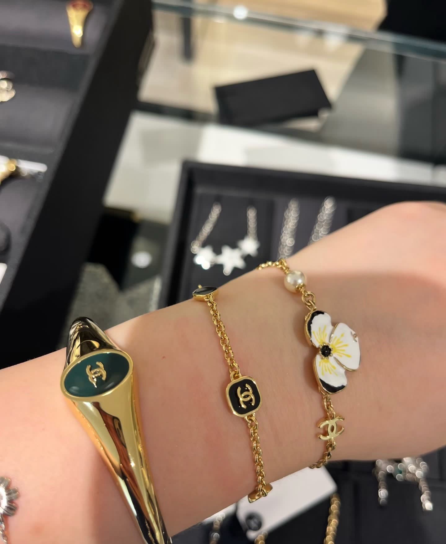 Chanel Bracelet with Enamel Flower and Pearl Design