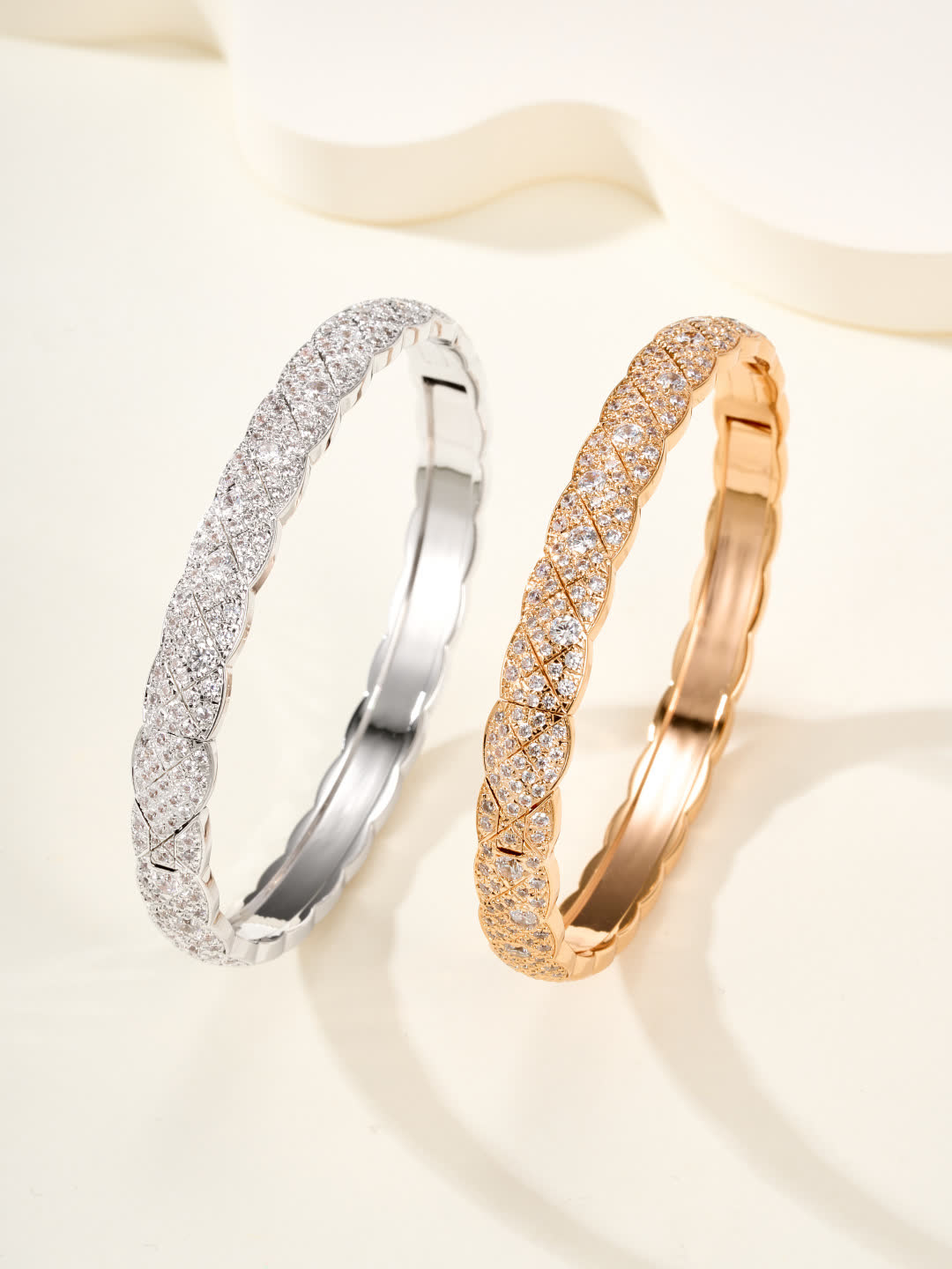 Chanel Elegant Twisted Diamond Bangle Bracelet