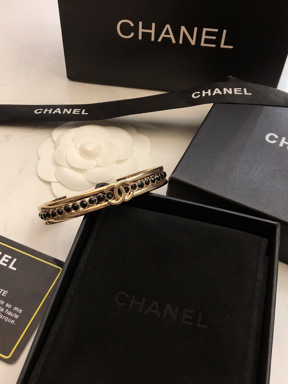 Chanel CC Logo Bracelet with Black Stones