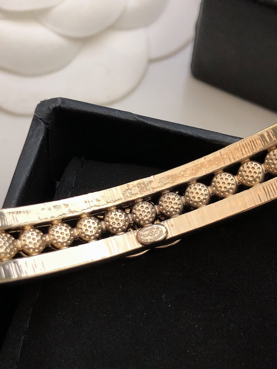 Chanel CC Logo Bracelet with Black Stones