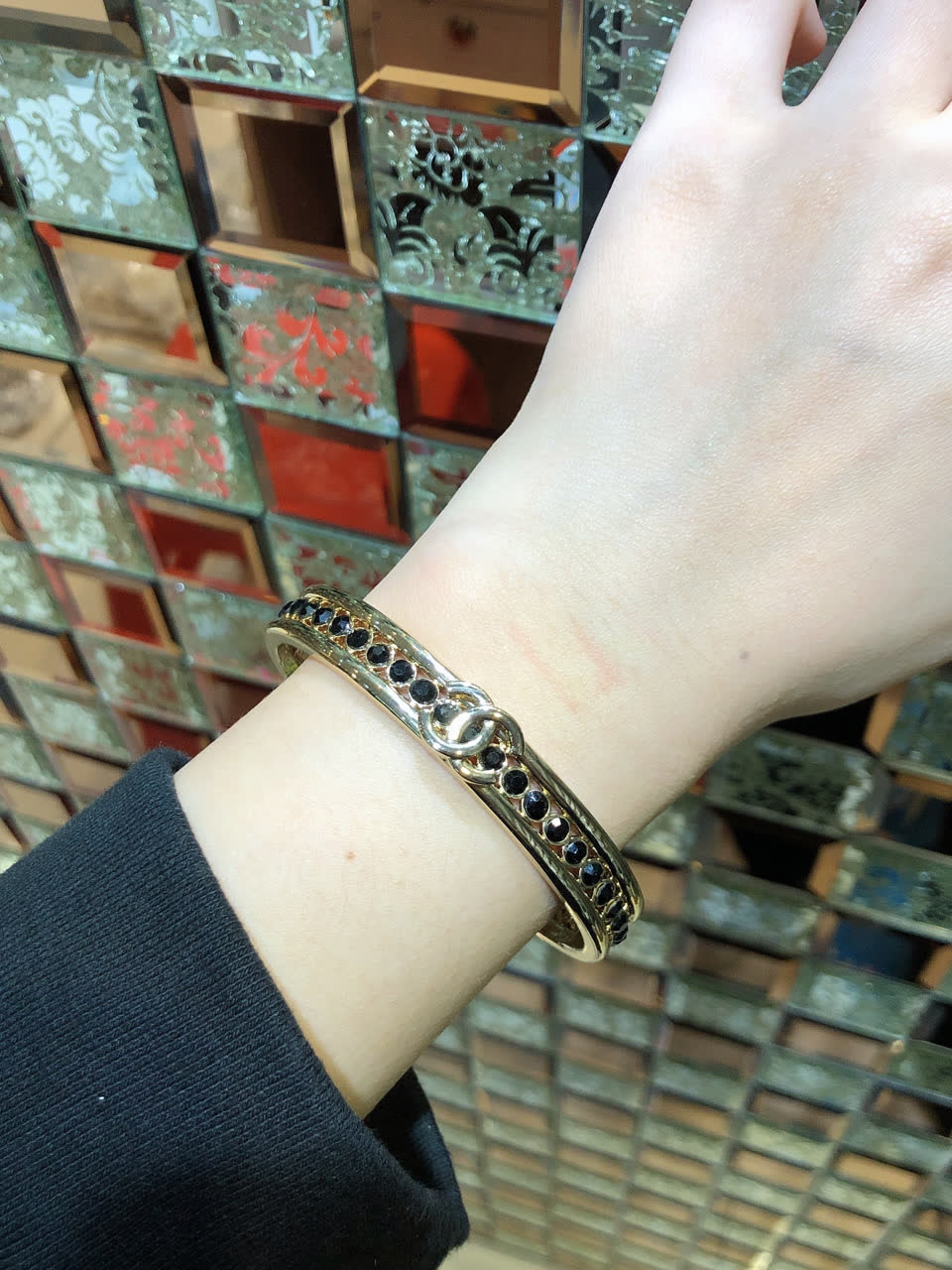 Chanel CC Logo Bracelet with Black Stones