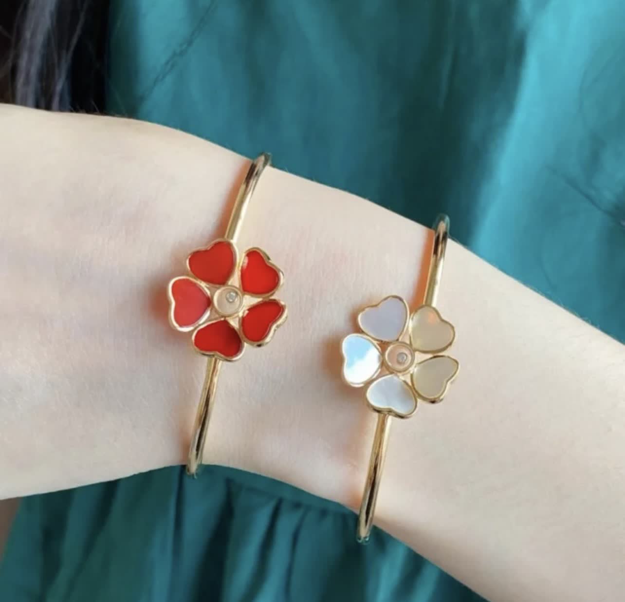 Chopard Gold Red Heart Flower Bracelet