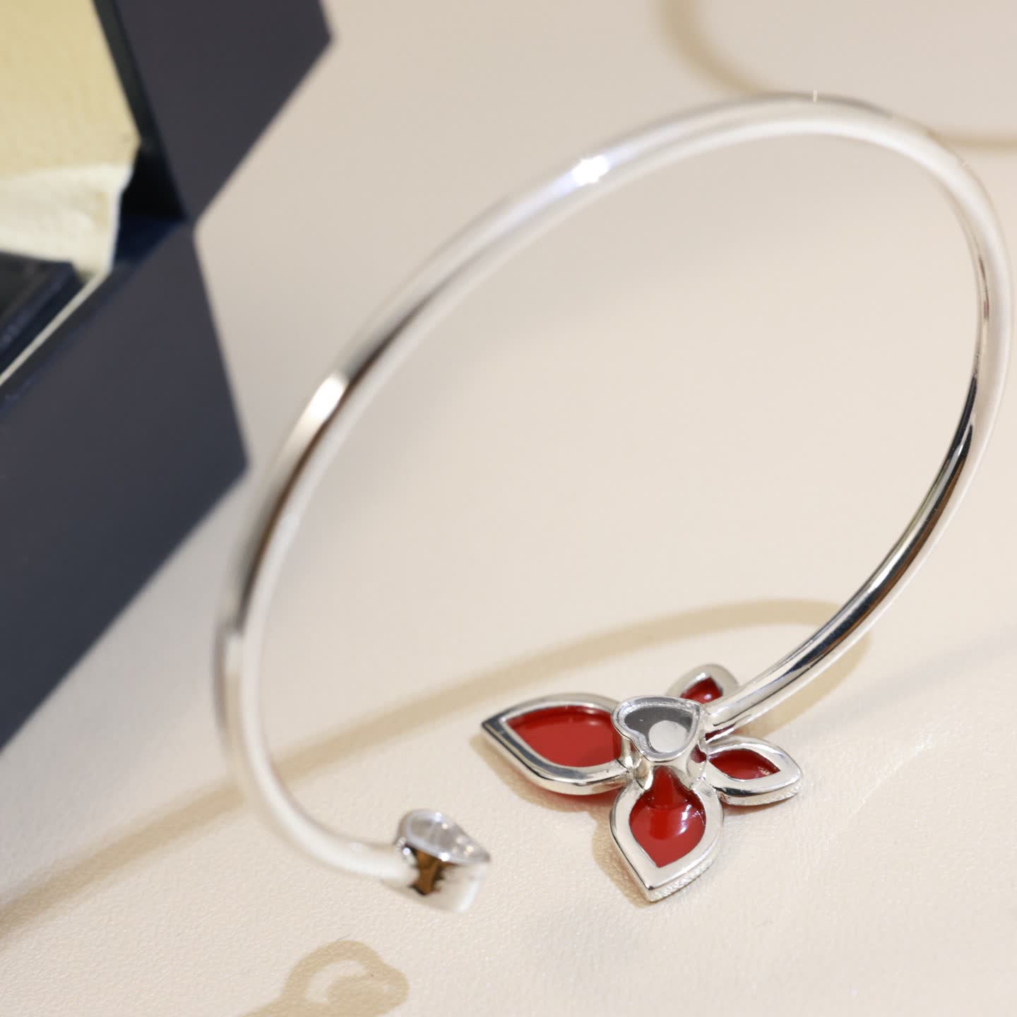 Chopard Silver Red Flower Bangle Bracelet