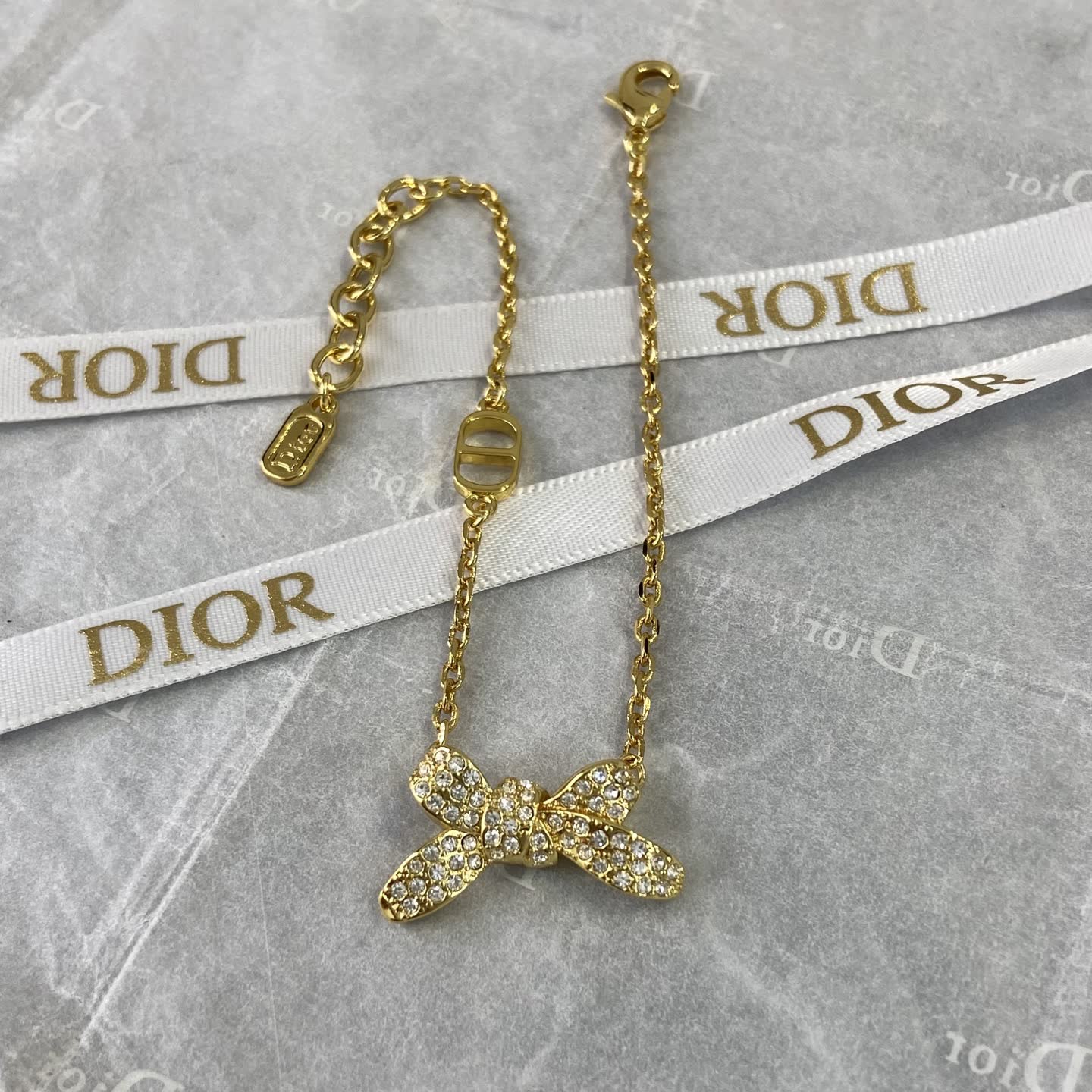 Dior Gold Tone Crystal Butterfly Charm Bracelet