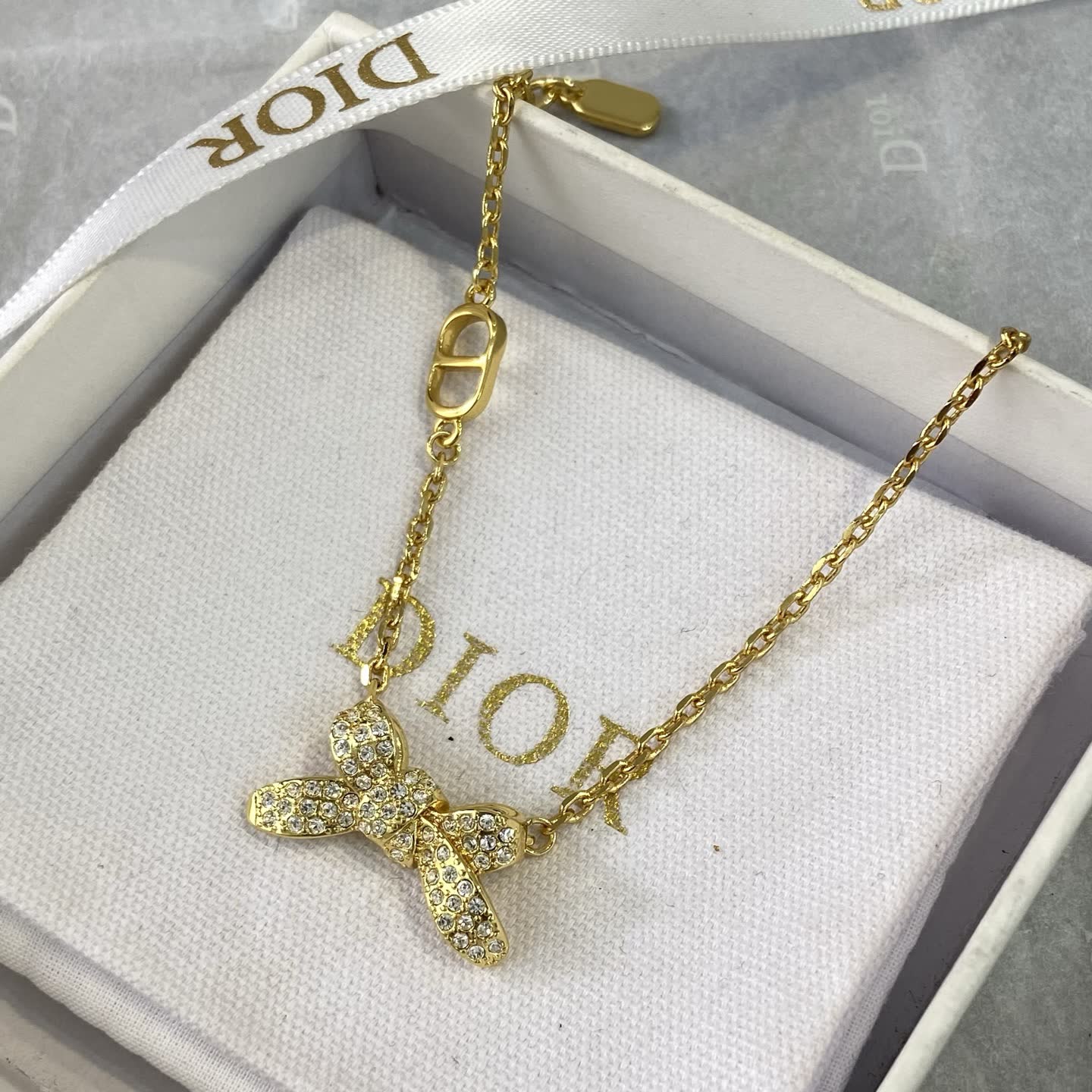 Dior Gold Tone Crystal Butterfly Charm Bracelet
