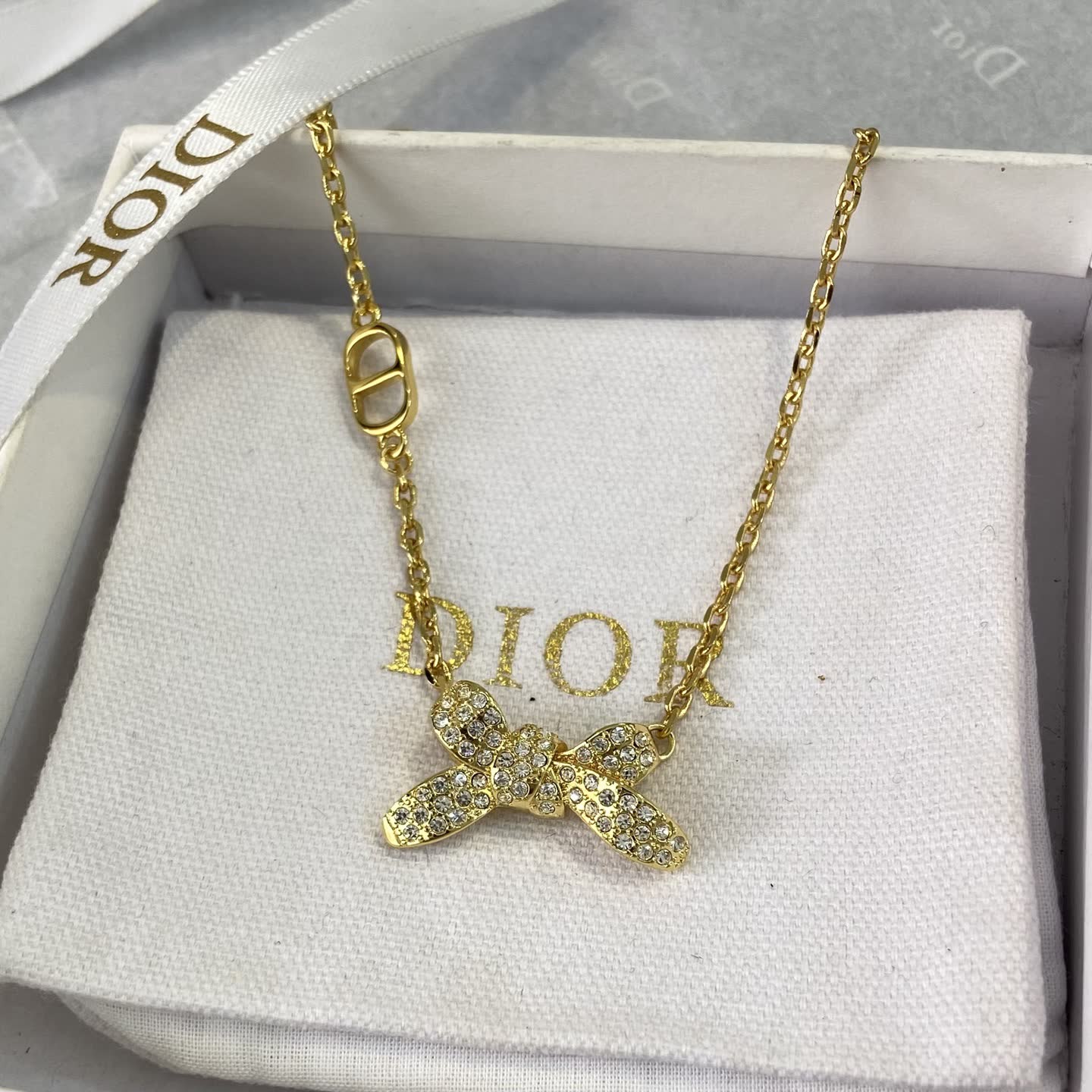 Dior Gold Tone Crystal Butterfly Charm Bracelet