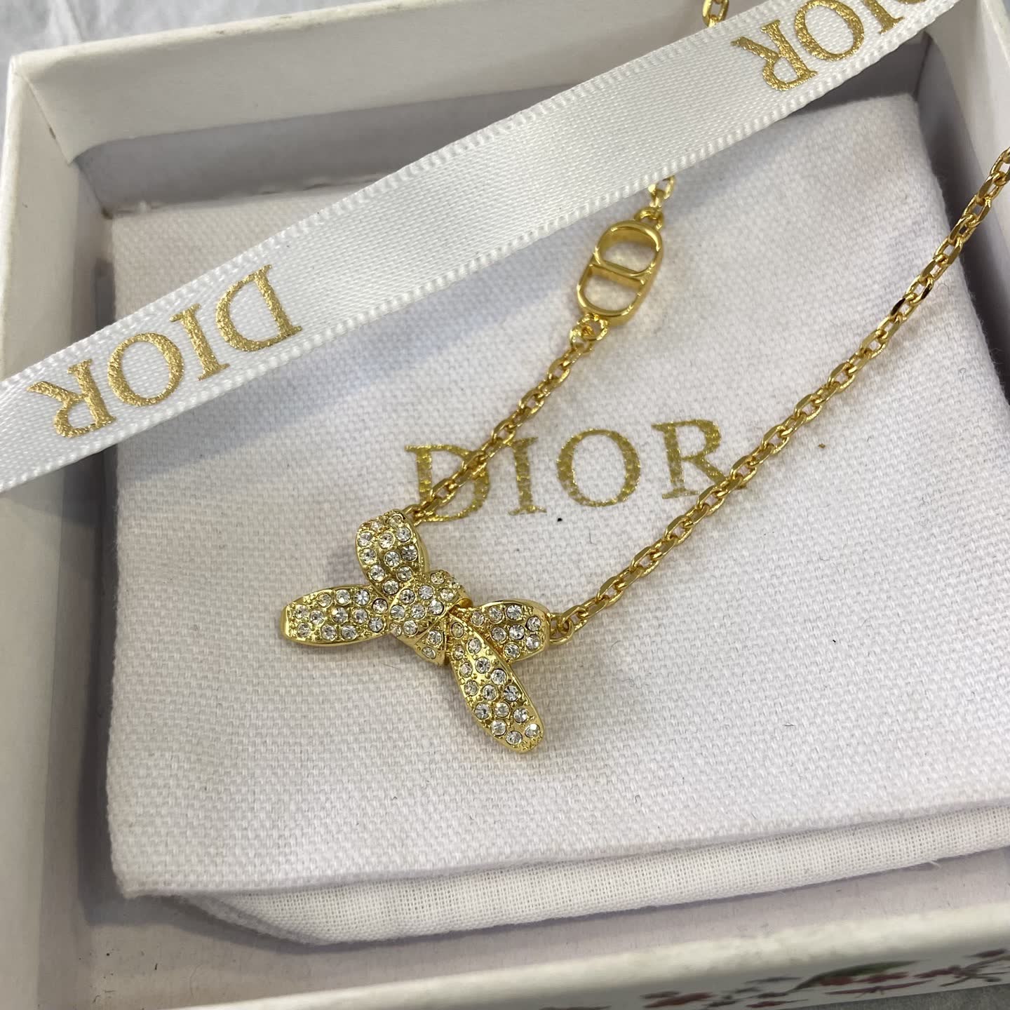Dior Gold Tone Crystal Butterfly Charm Bracelet