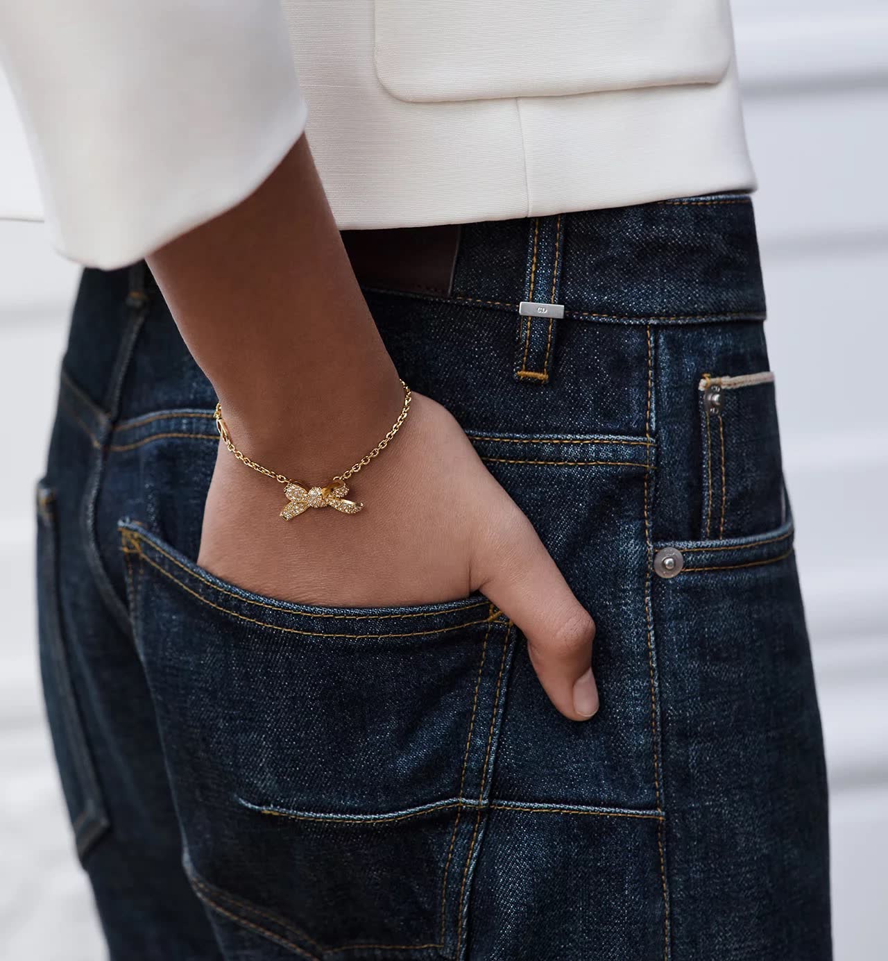 Dior Gold Tone Crystal Butterfly Charm Bracelet