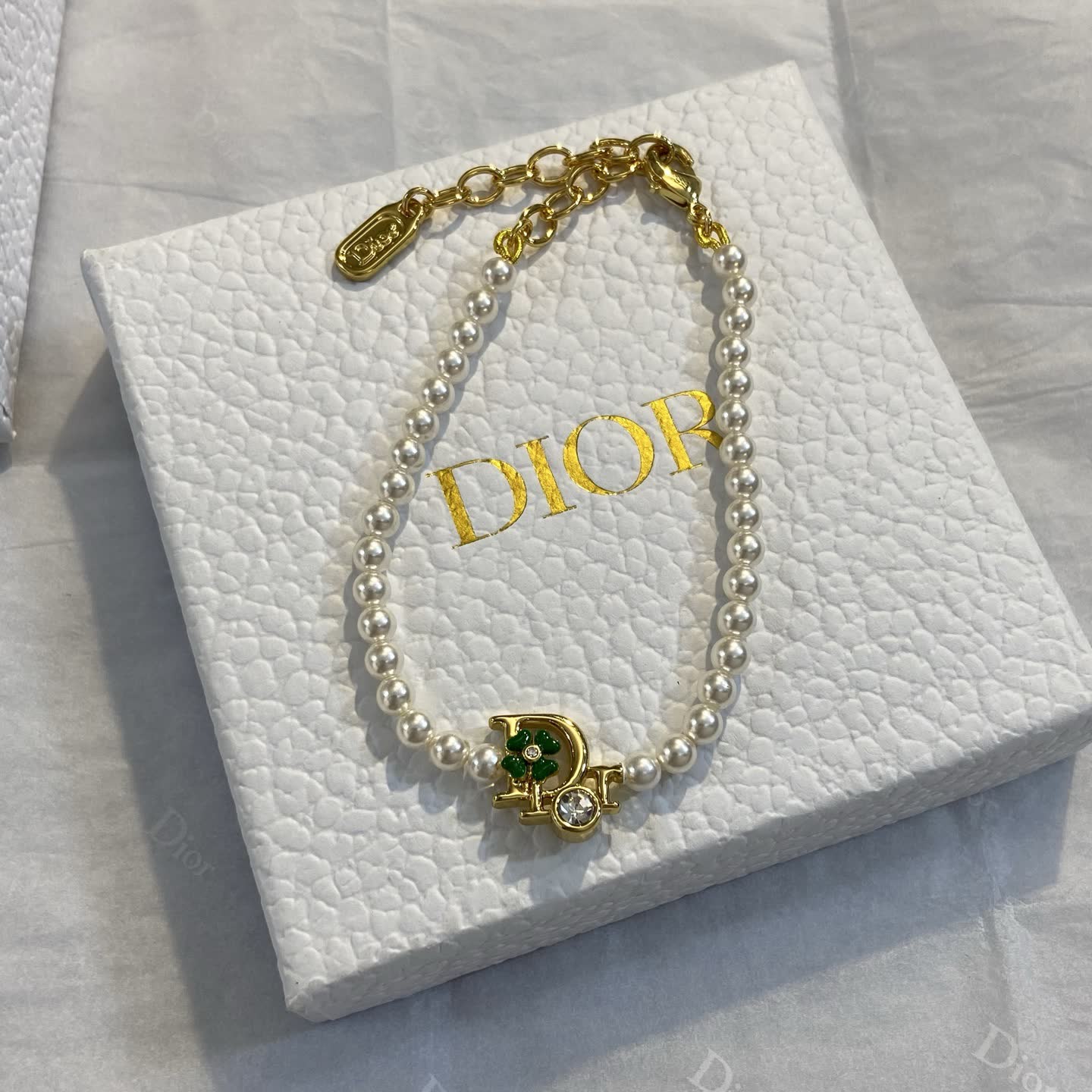 Dior Pearl Bracelet with Logo Charm Dior Pearl Bracelet with Logo Charm