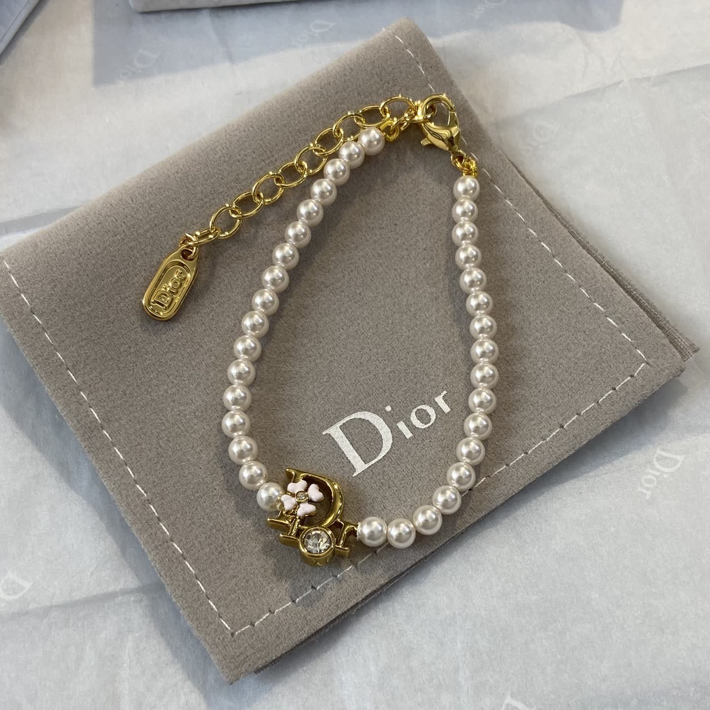Dior Pearl Bracelet with Gold Charm Dior Pearl Bracelet with Gold Charm