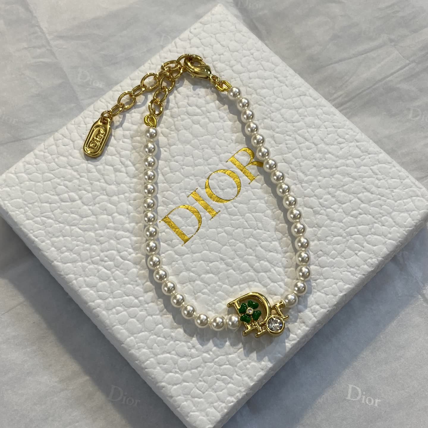 Dior Pearl Bracelet with Logo Charm