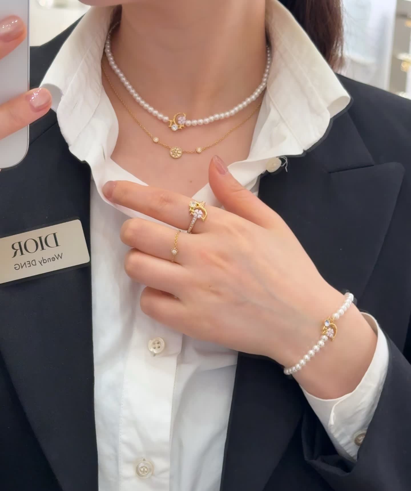 Dior Pearl Bracelet with Logo Charm