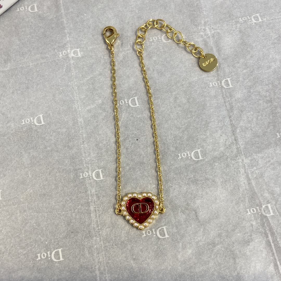 Dior Gold Tone Red Heart Bracelet Dior Gold Tone Red Heart Bracelet