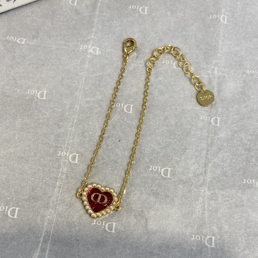 Dior Gold Tone Red Heart Bracelet
