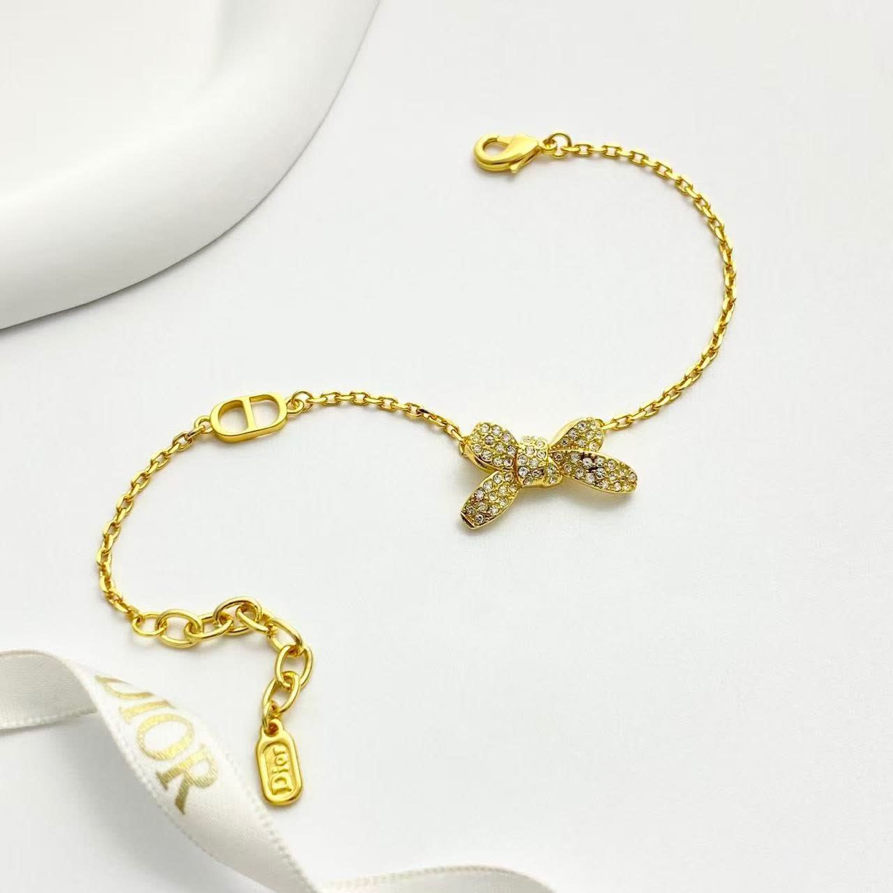 Dior Gold-Tone Crystal Bow Bracelet