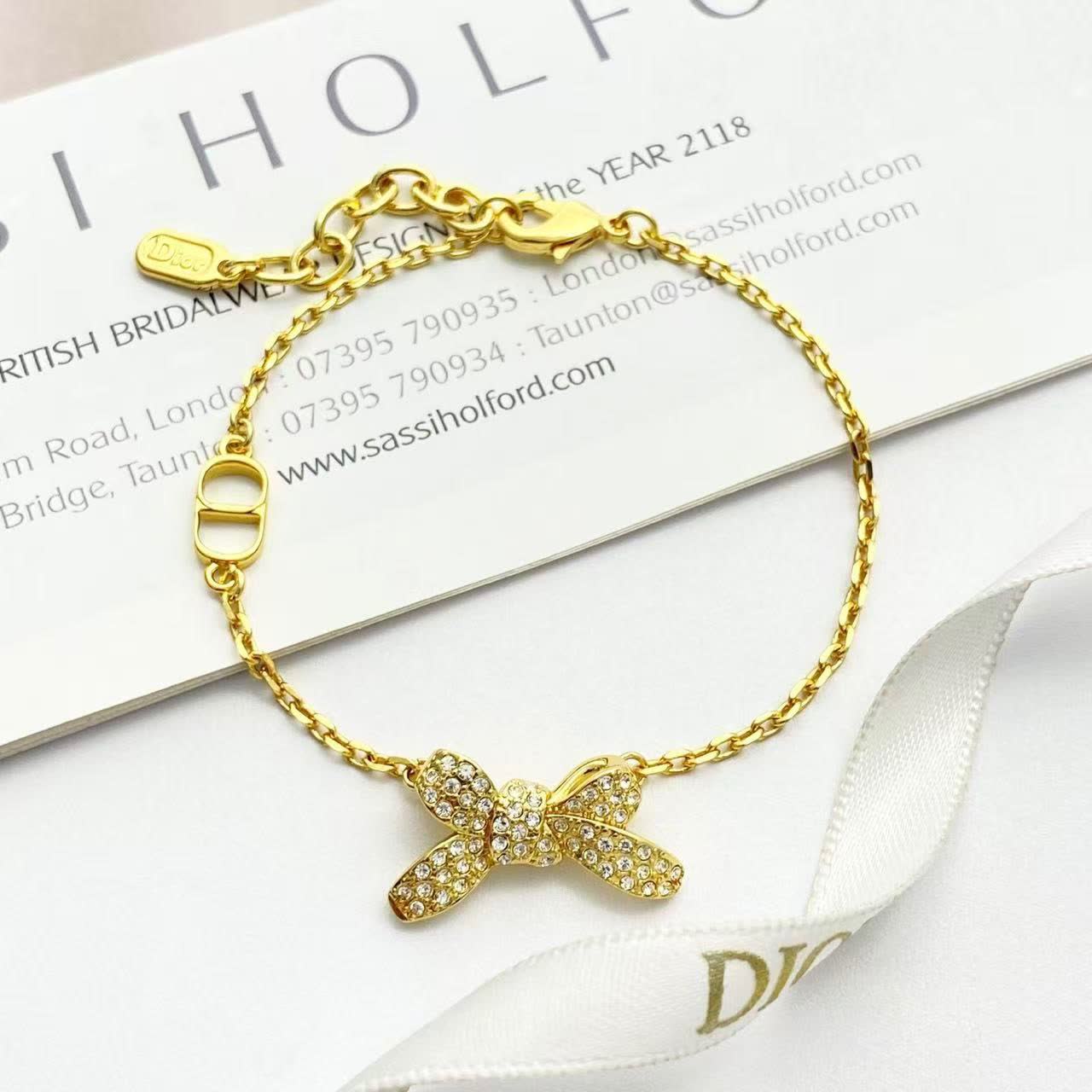 Dior Gold-Tone Crystal Bow Bracelet