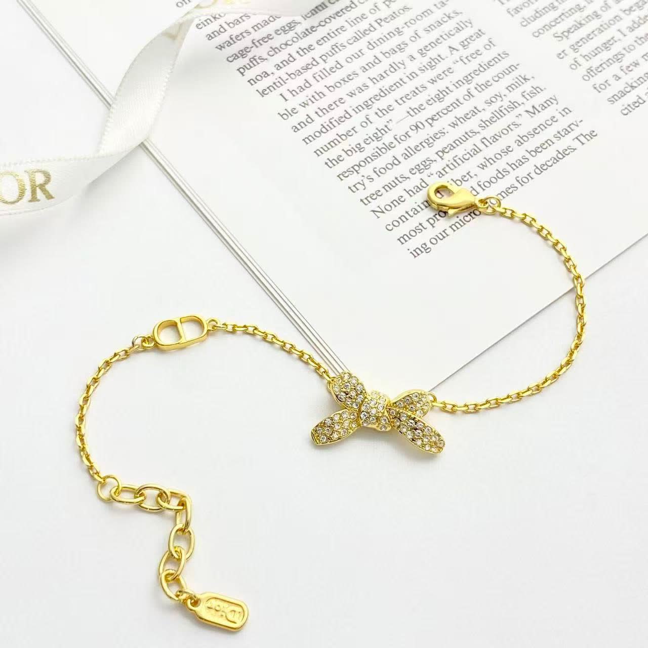 Dior Gold-Tone Crystal Bow Bracelet