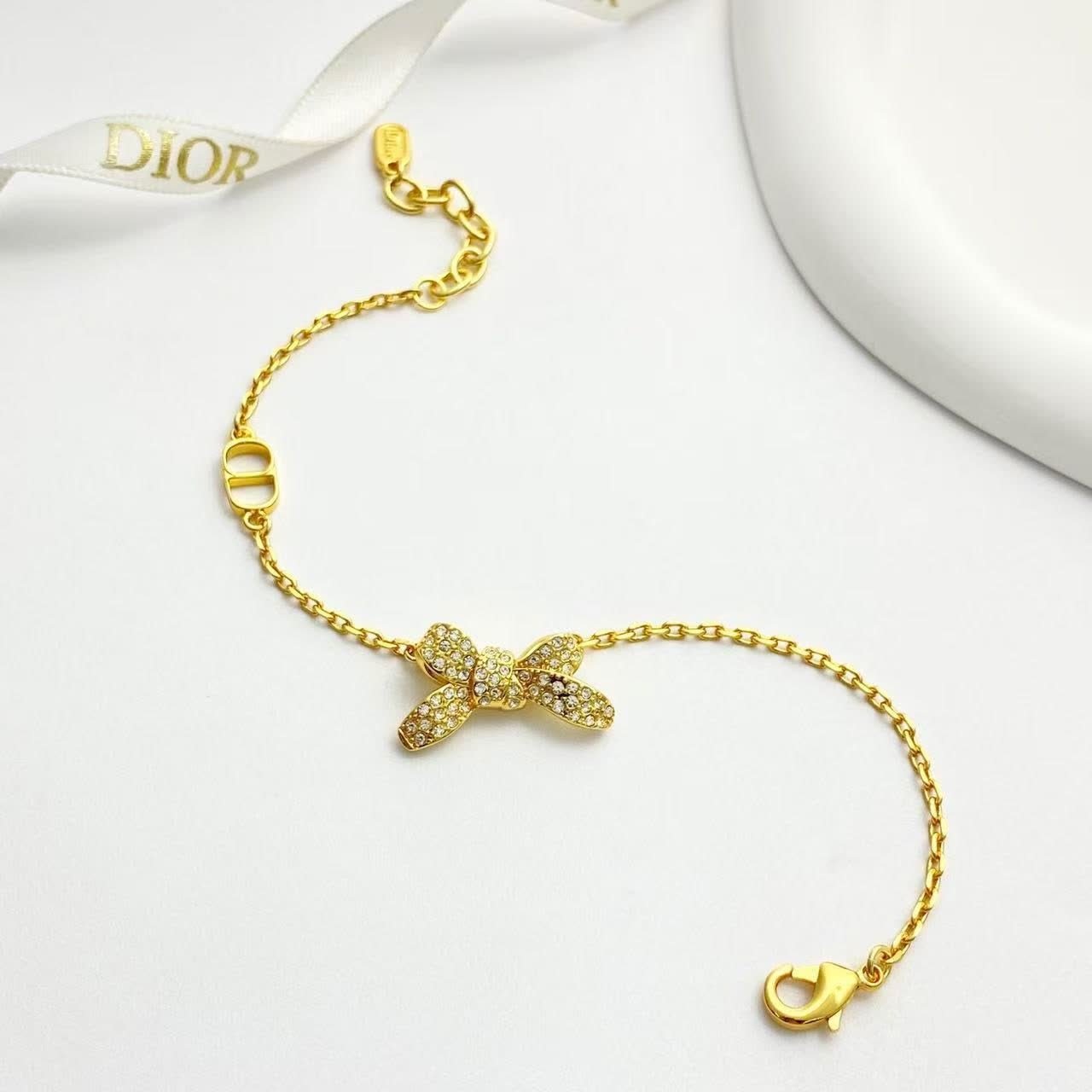 Dior Gold-Tone Crystal Bow Bracelet