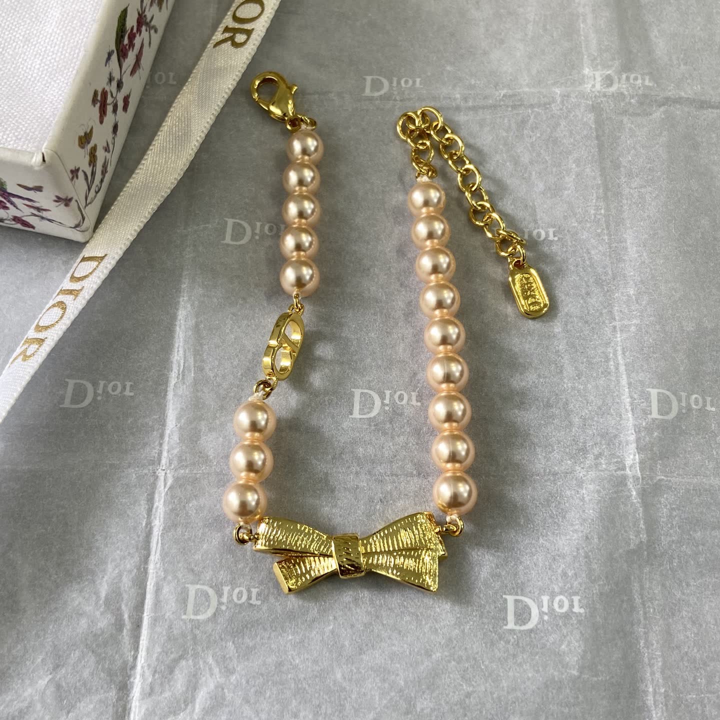 Dior Pearl Bracelet with Gold Bow