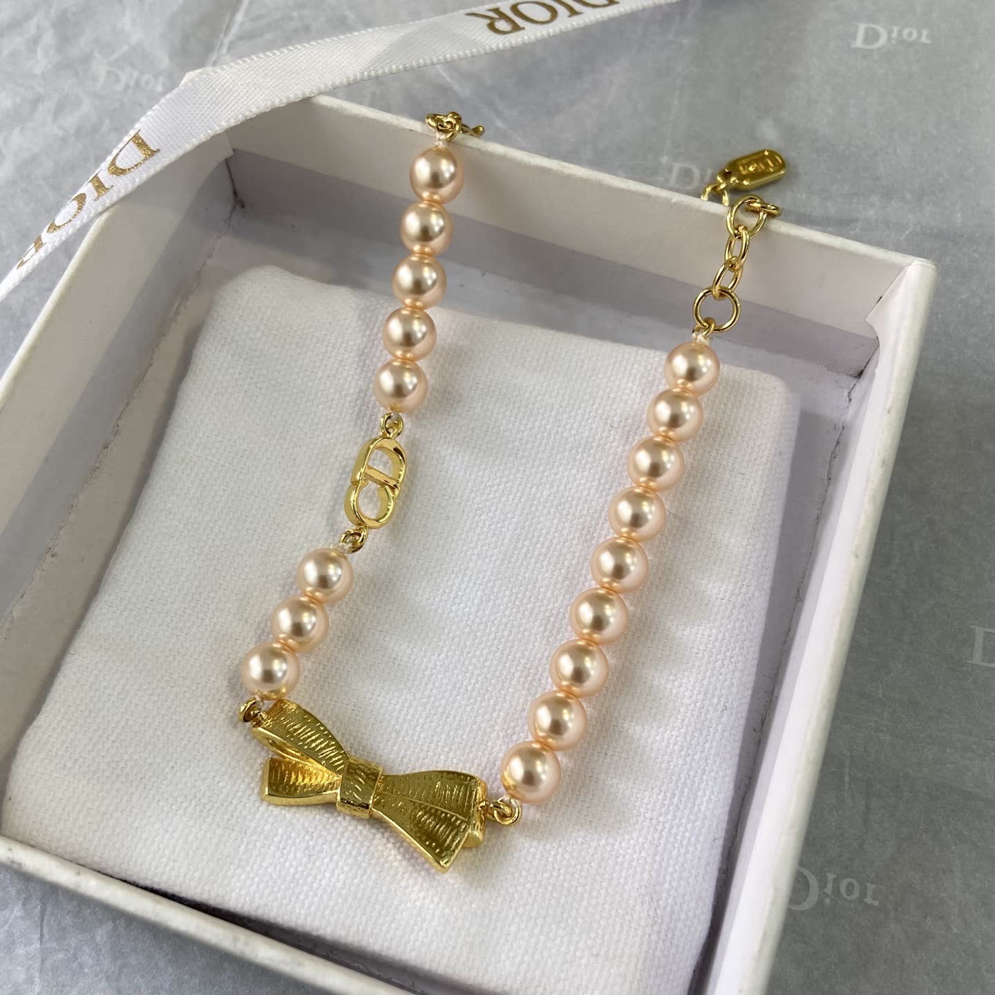 Dior Pearl Bracelet with Gold Bow