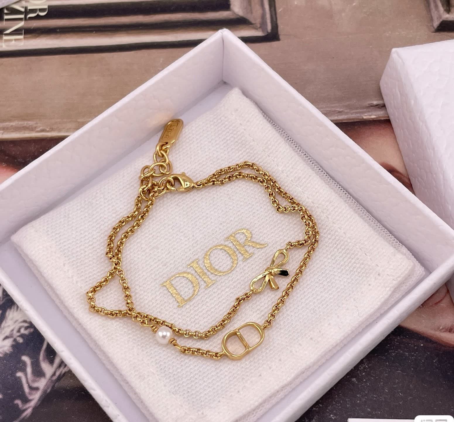 Dior Double 'CD' Logo Bracelet with Pearl