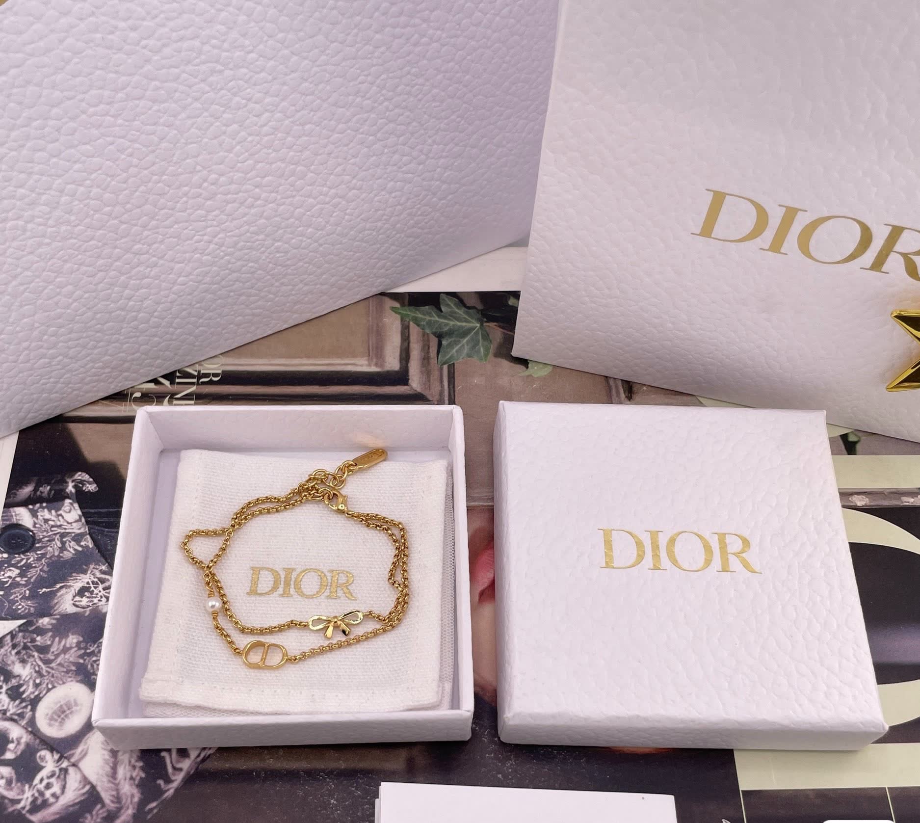 Dior Double 'CD' Logo Bracelet with Pearl