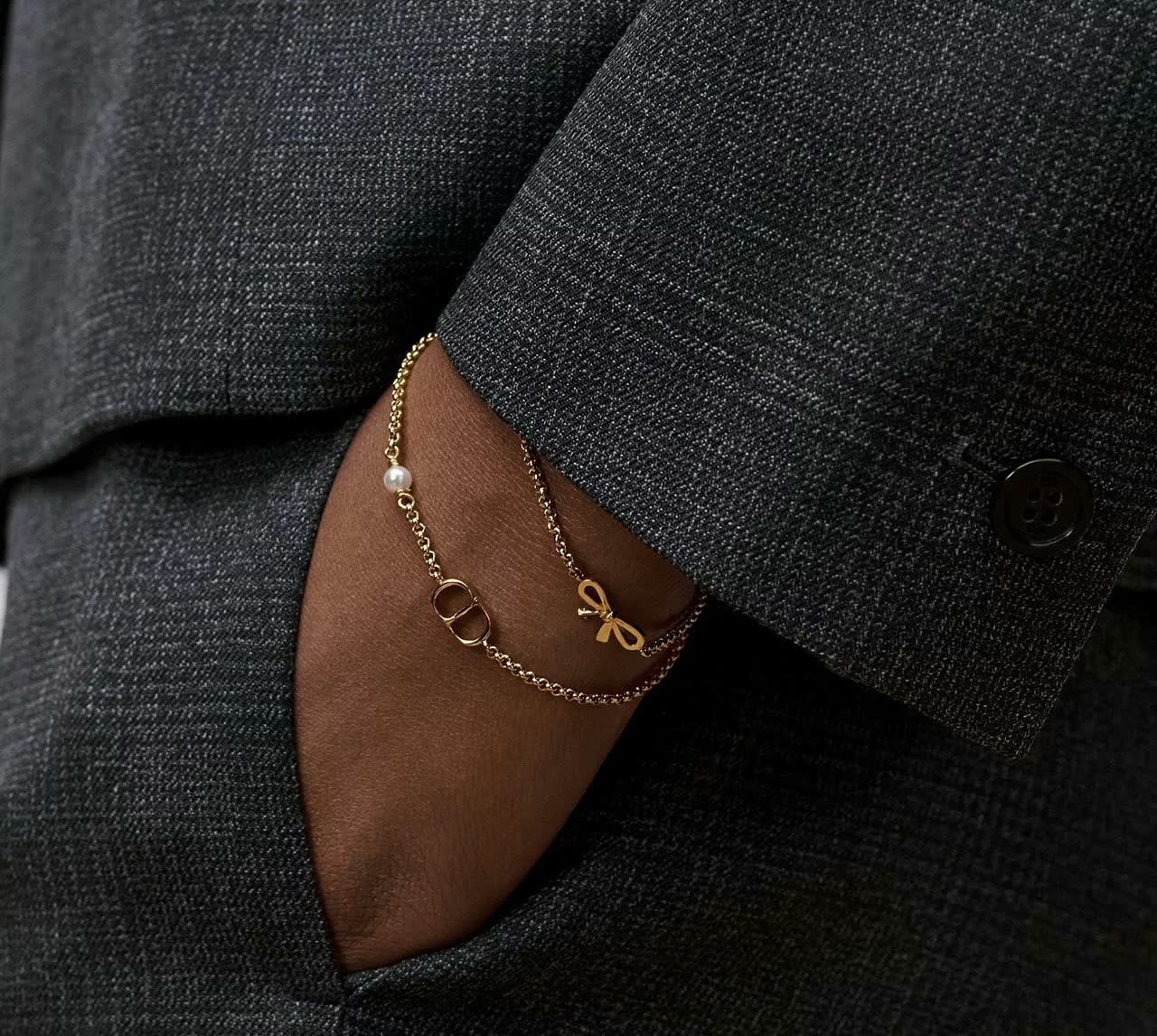 Dior Double 'CD' Logo Bracelet with Pearl